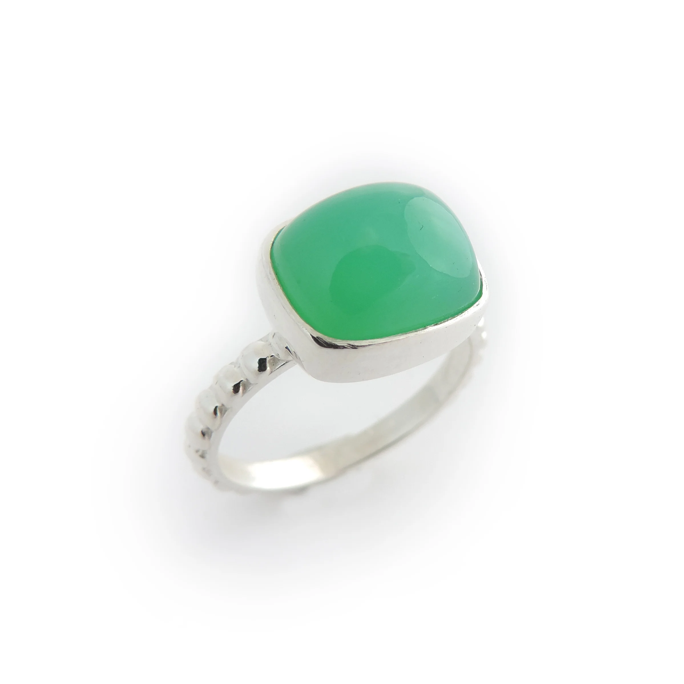 Cushion cut Chrysoprase cabochon with bump band