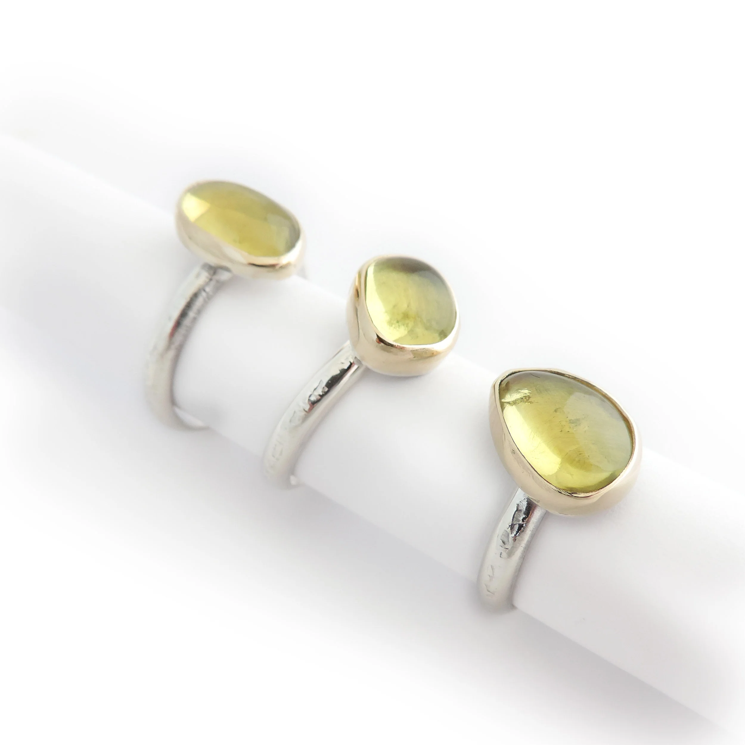 Lemon quartz organic cabochon rings