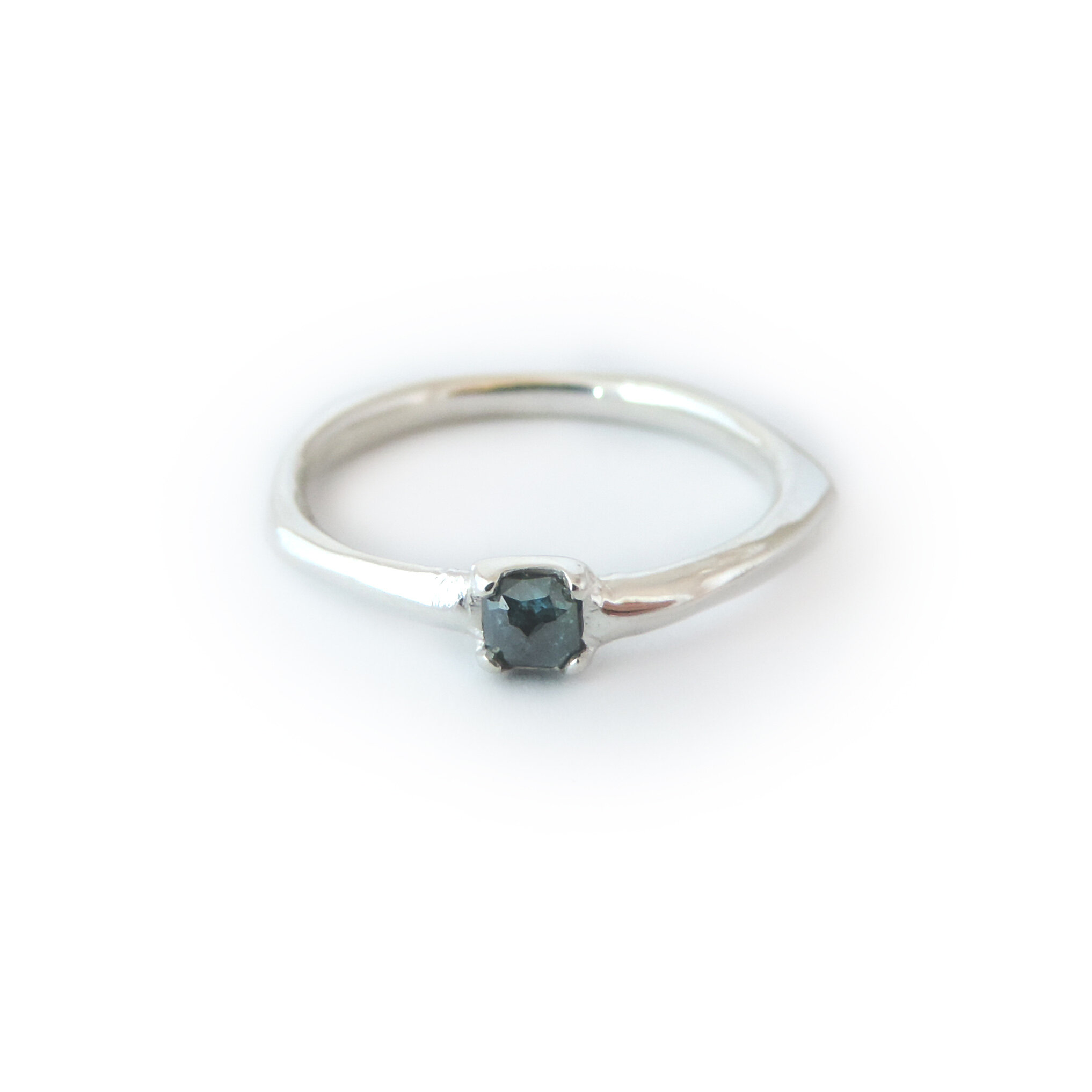 Blue diamond and sterling organic stacking ring