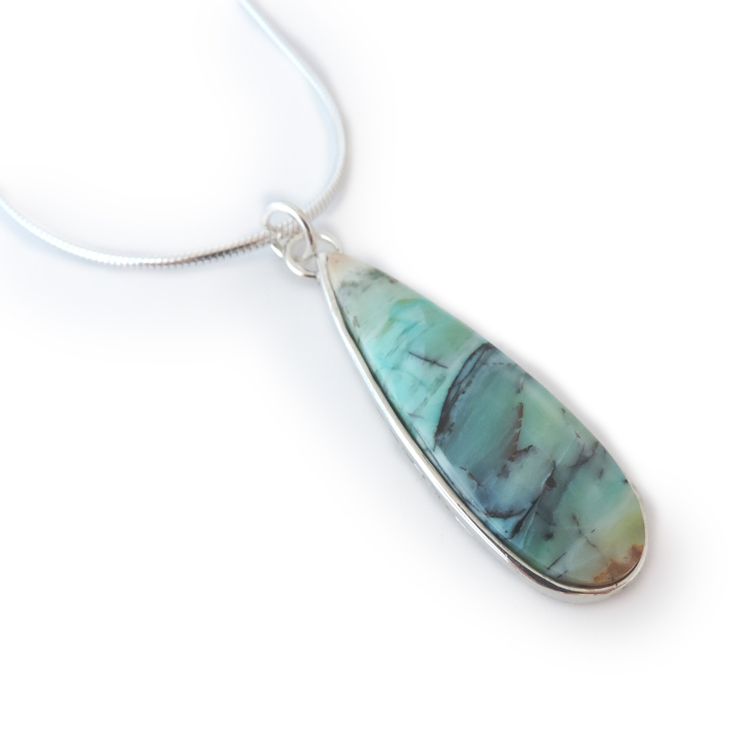 Opalized wood teardrop pendant