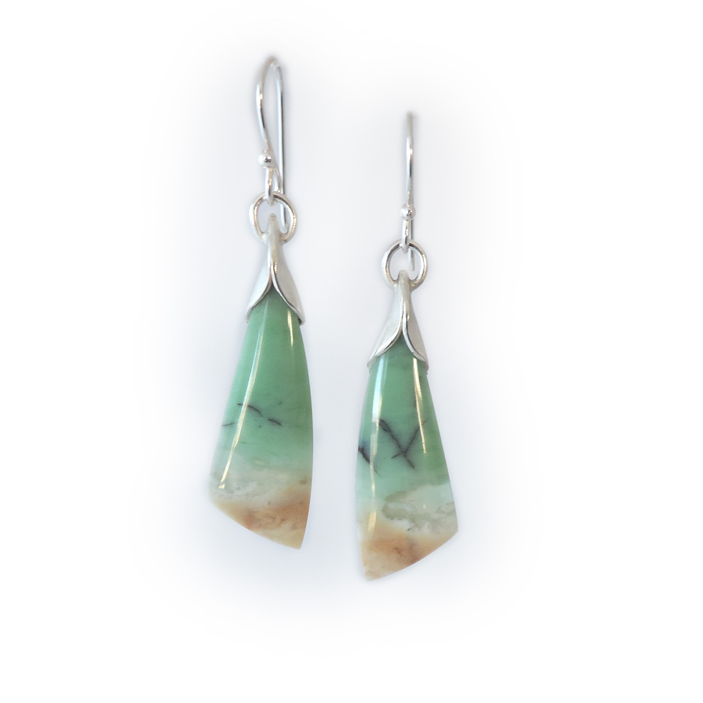 Opalized wood curved wing earrings