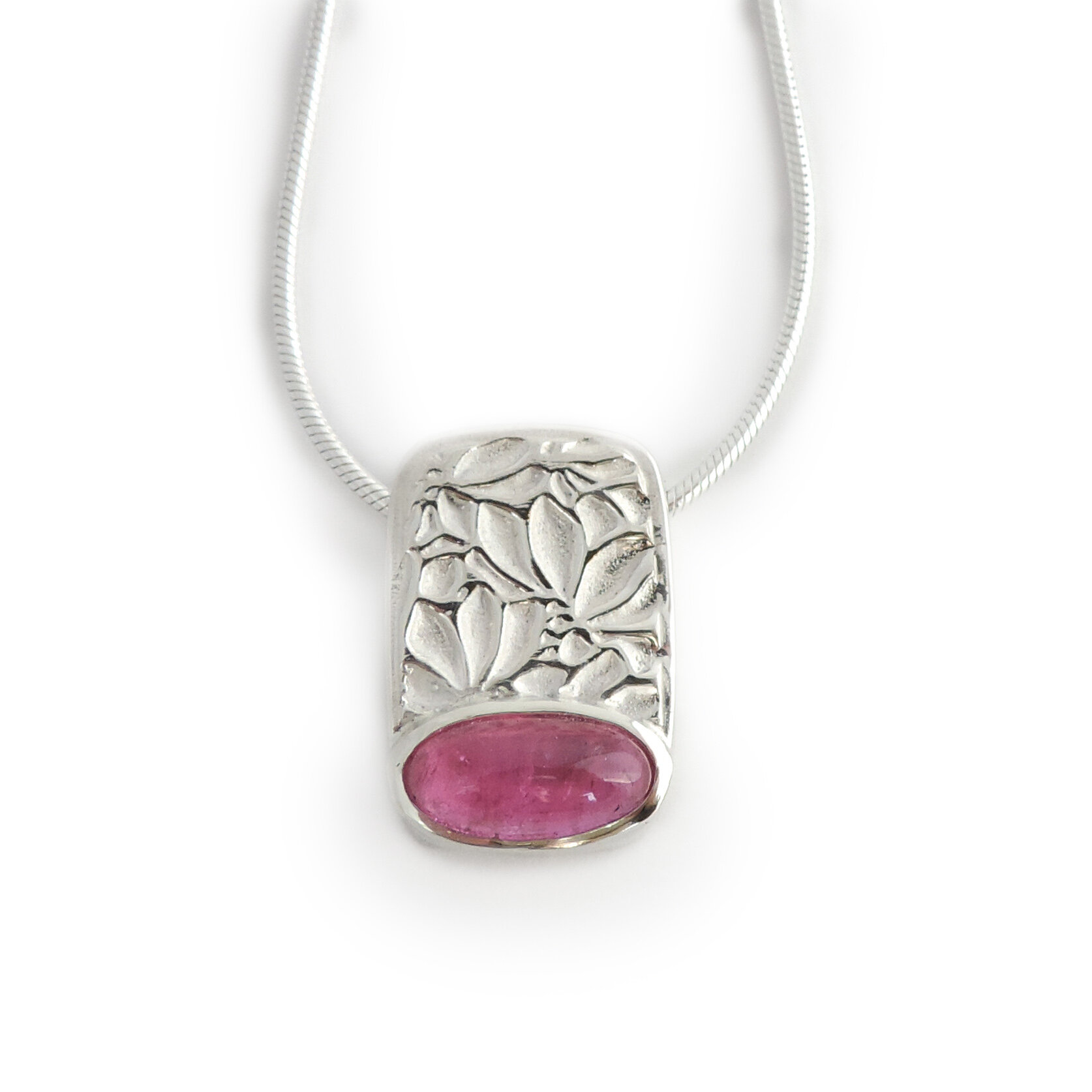 Flower Texture Pink Tourmaline Pendant