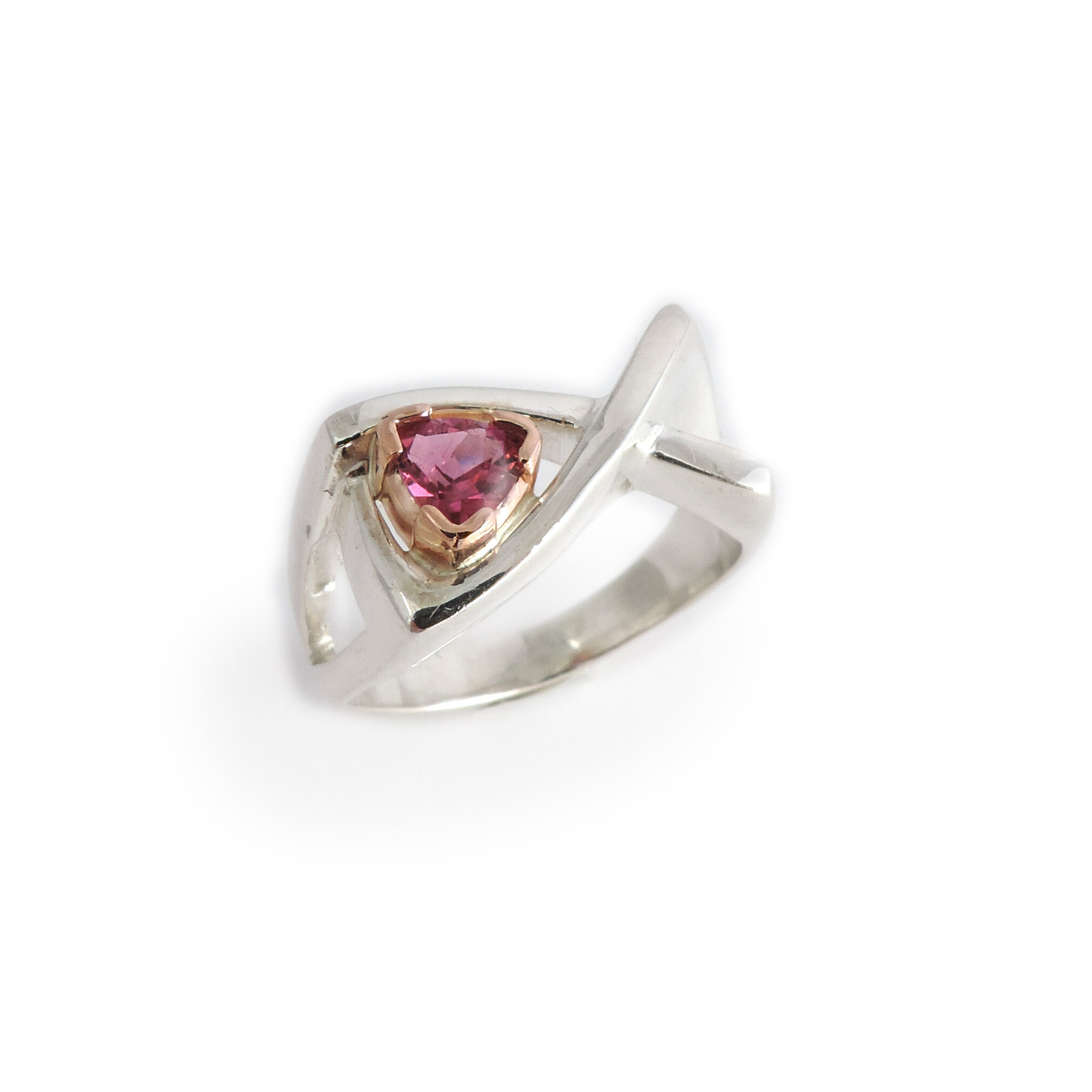Criss Cross ring with Pink Tourmaline and Rose Gold