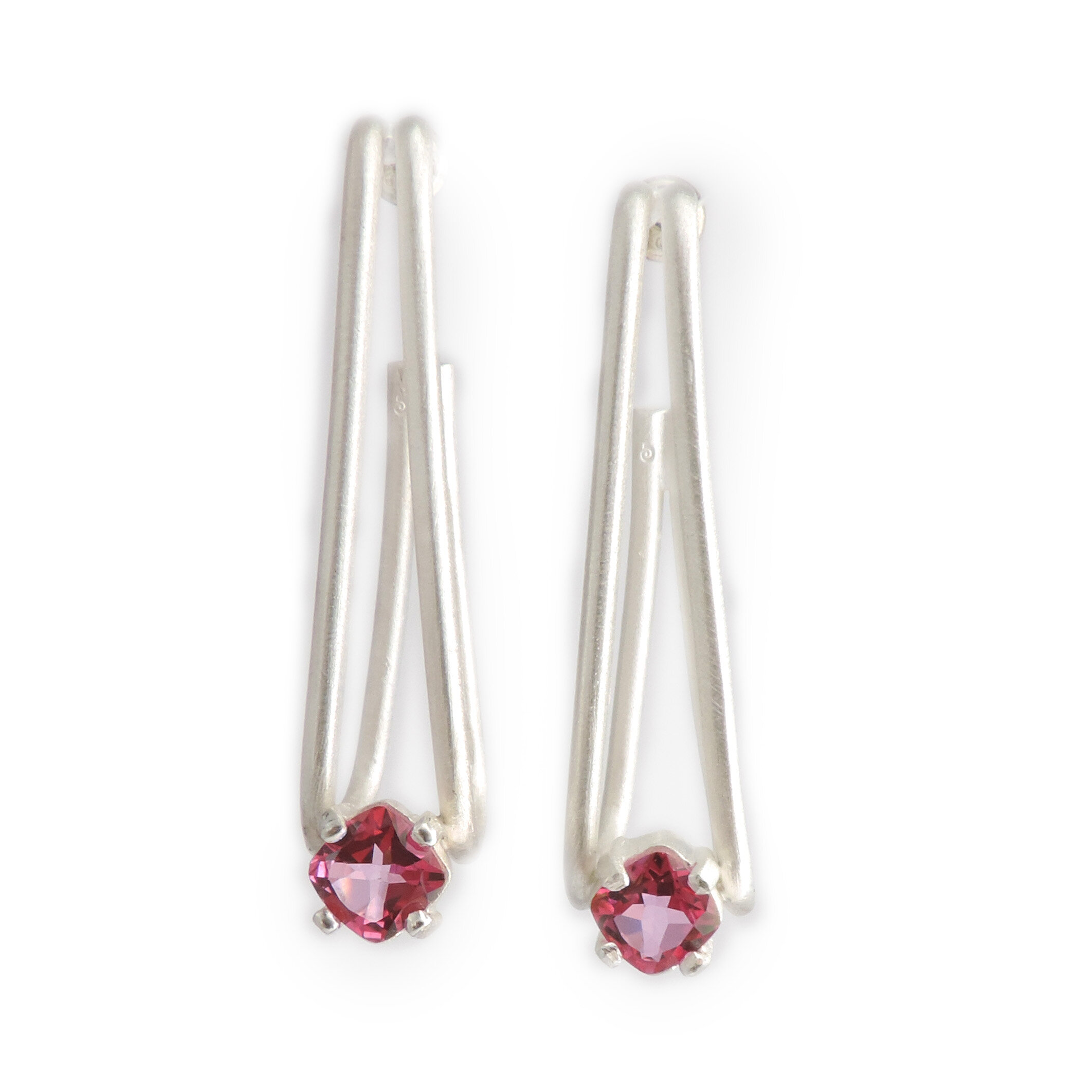 Modern Double Hoop Earring with Pink Topaz