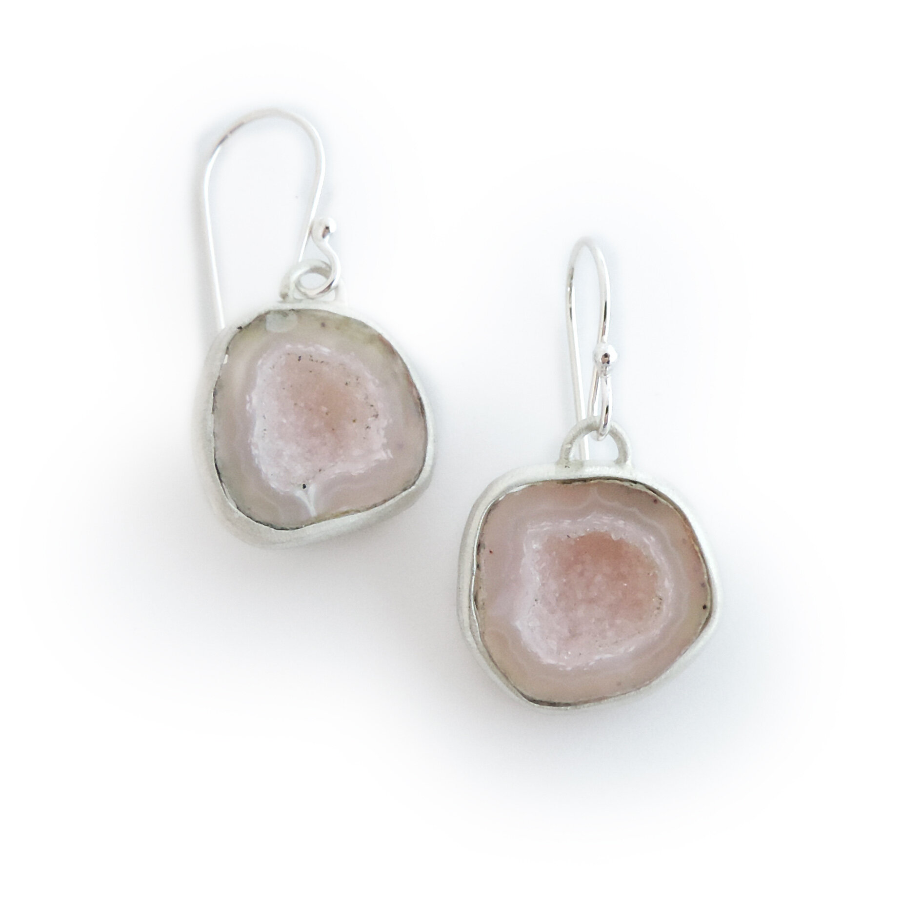 Rose Quartz Geode Bezel Earrings