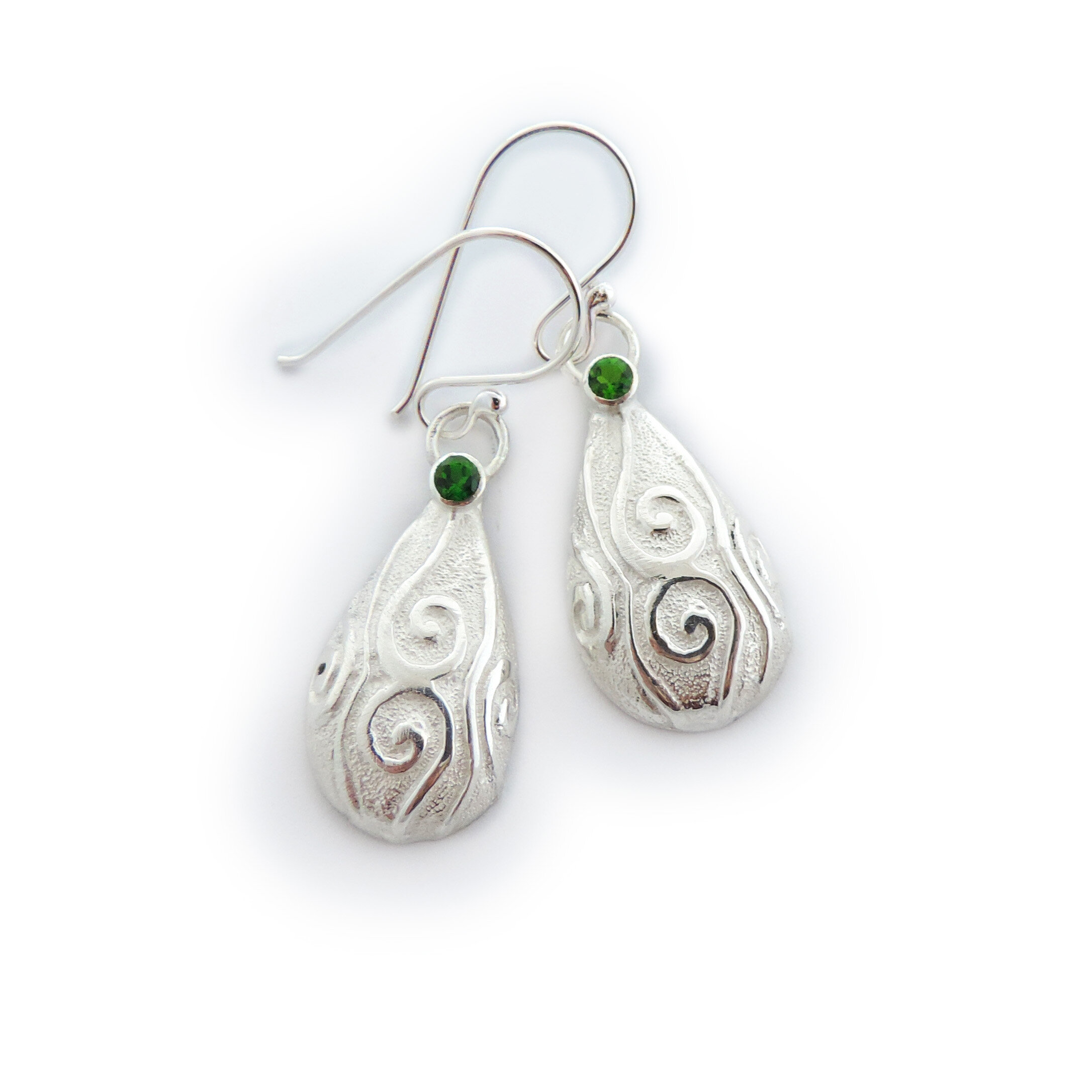 Klimt Swirl Teardrop earring with Chrome Diopside