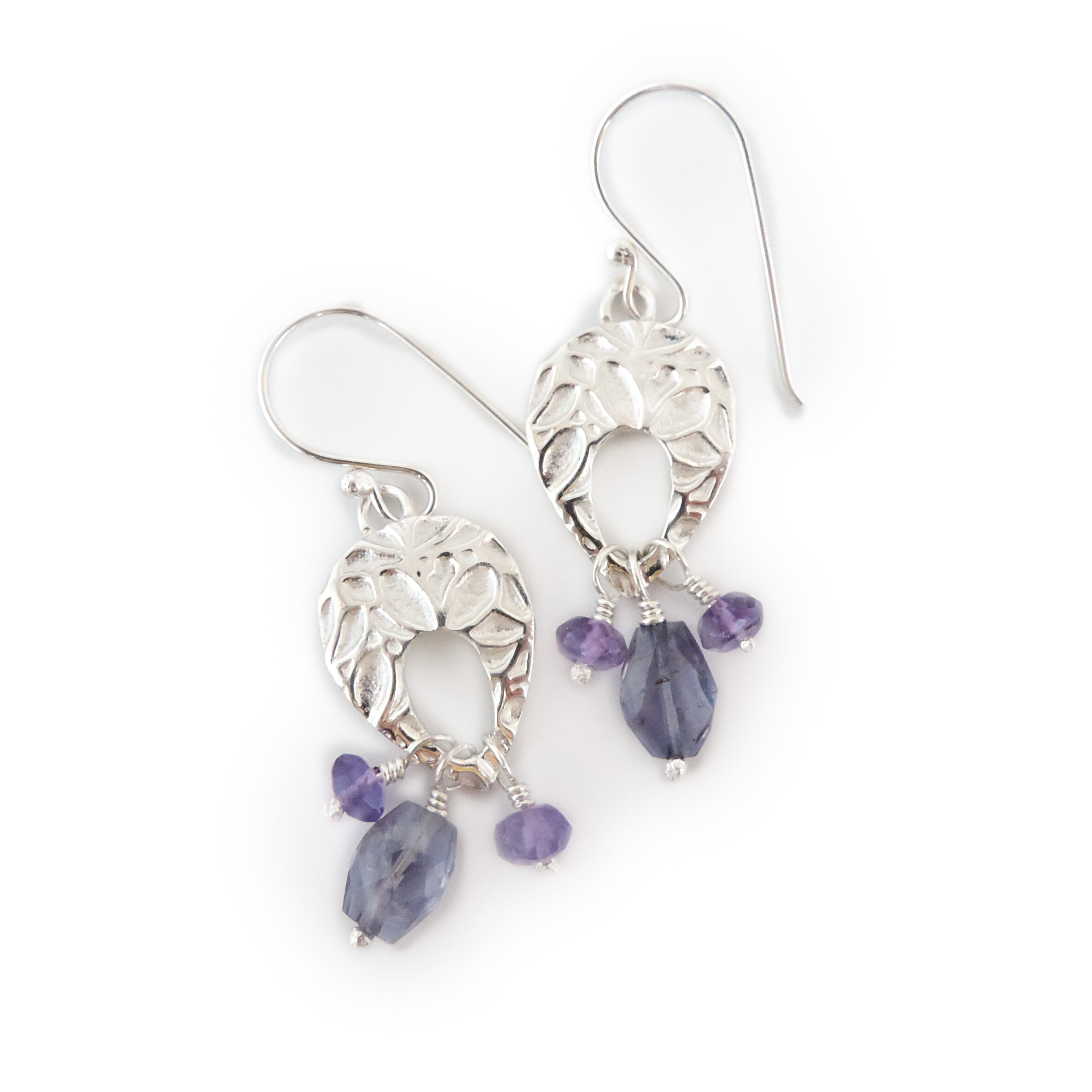 Iris earrings with Iolite and Amethyst