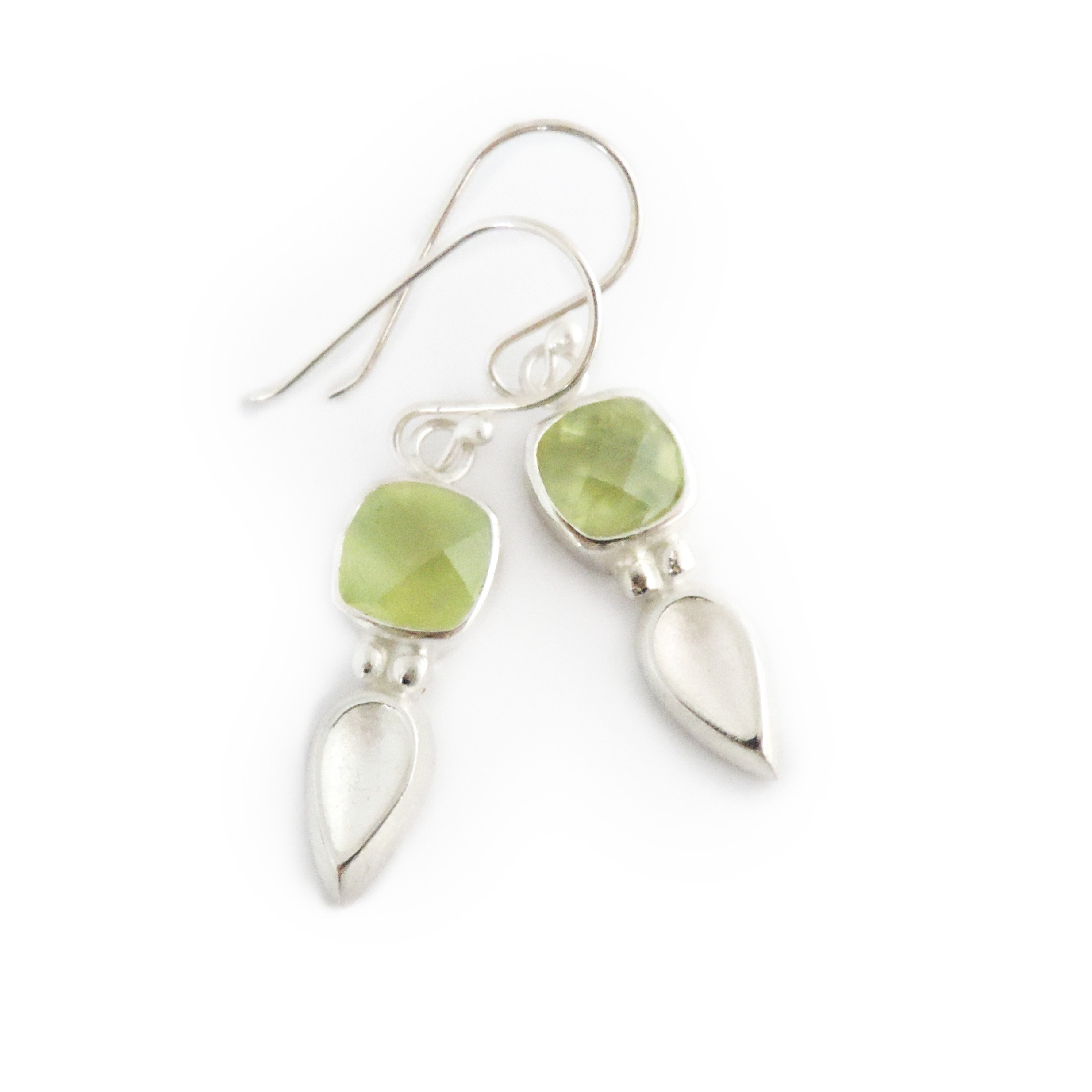 Checkerboard prehnite teardrop earring