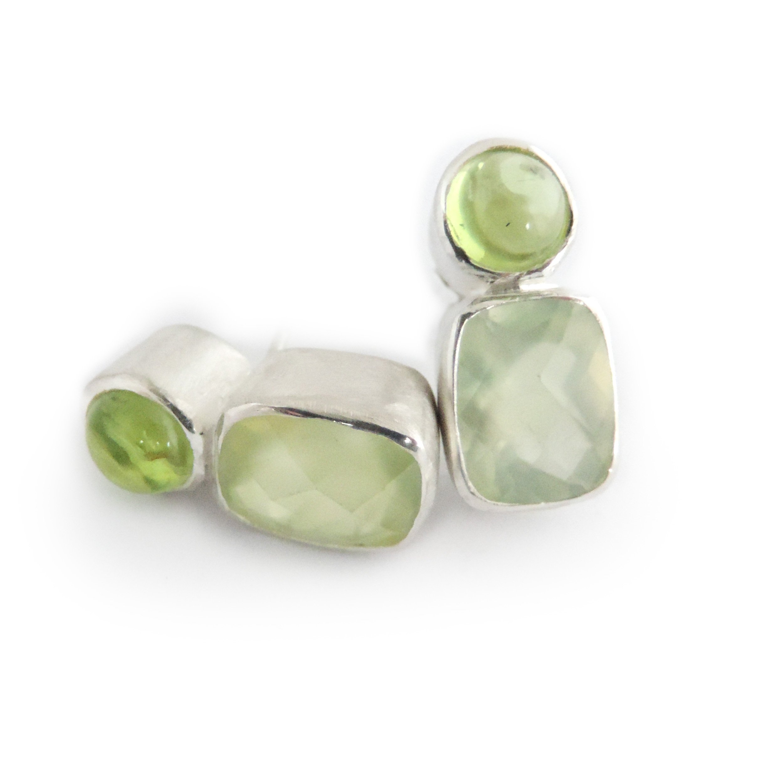 Prehnite and peridot chunky post earring