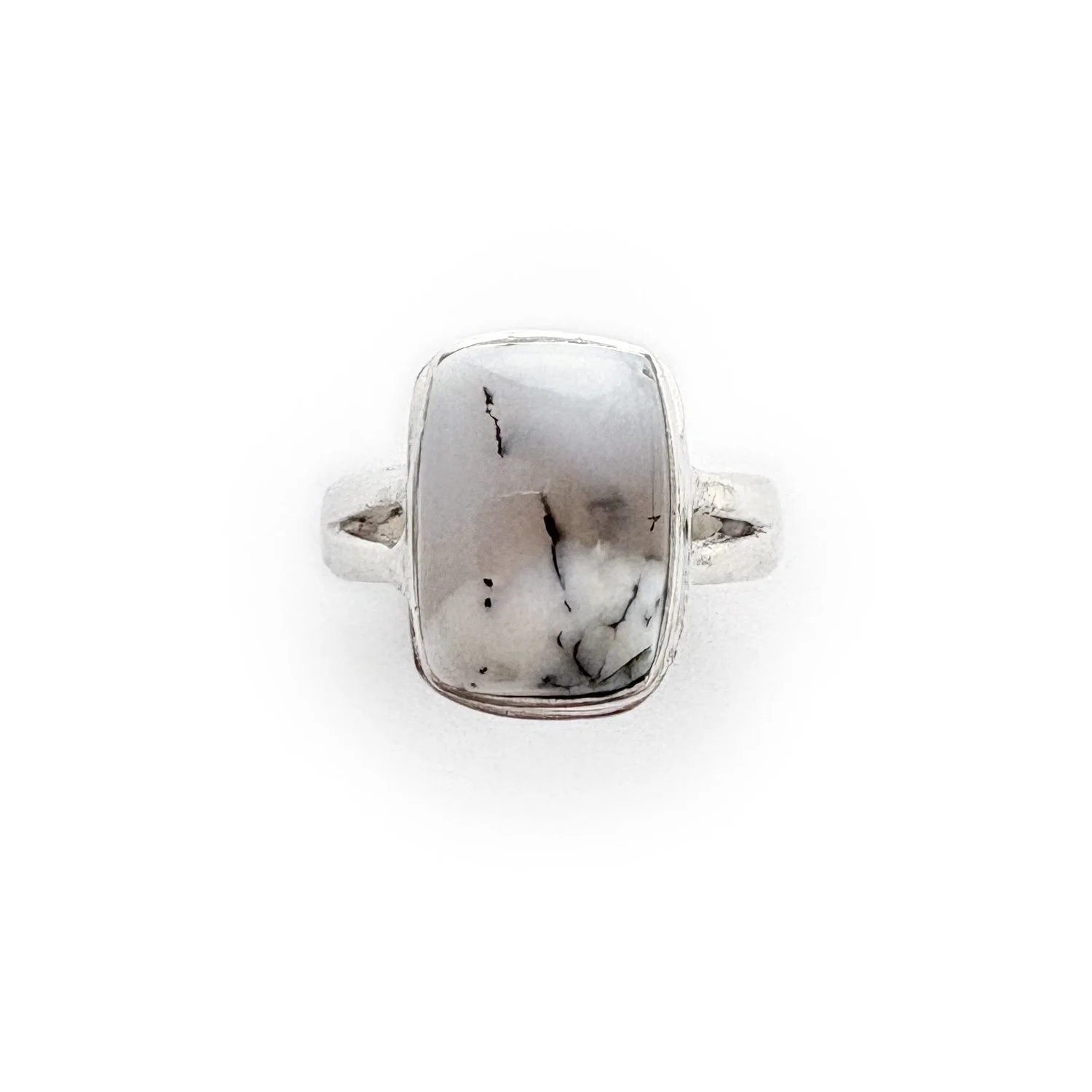 Cushion Cut Snow Globe Agate Split Shank Ring