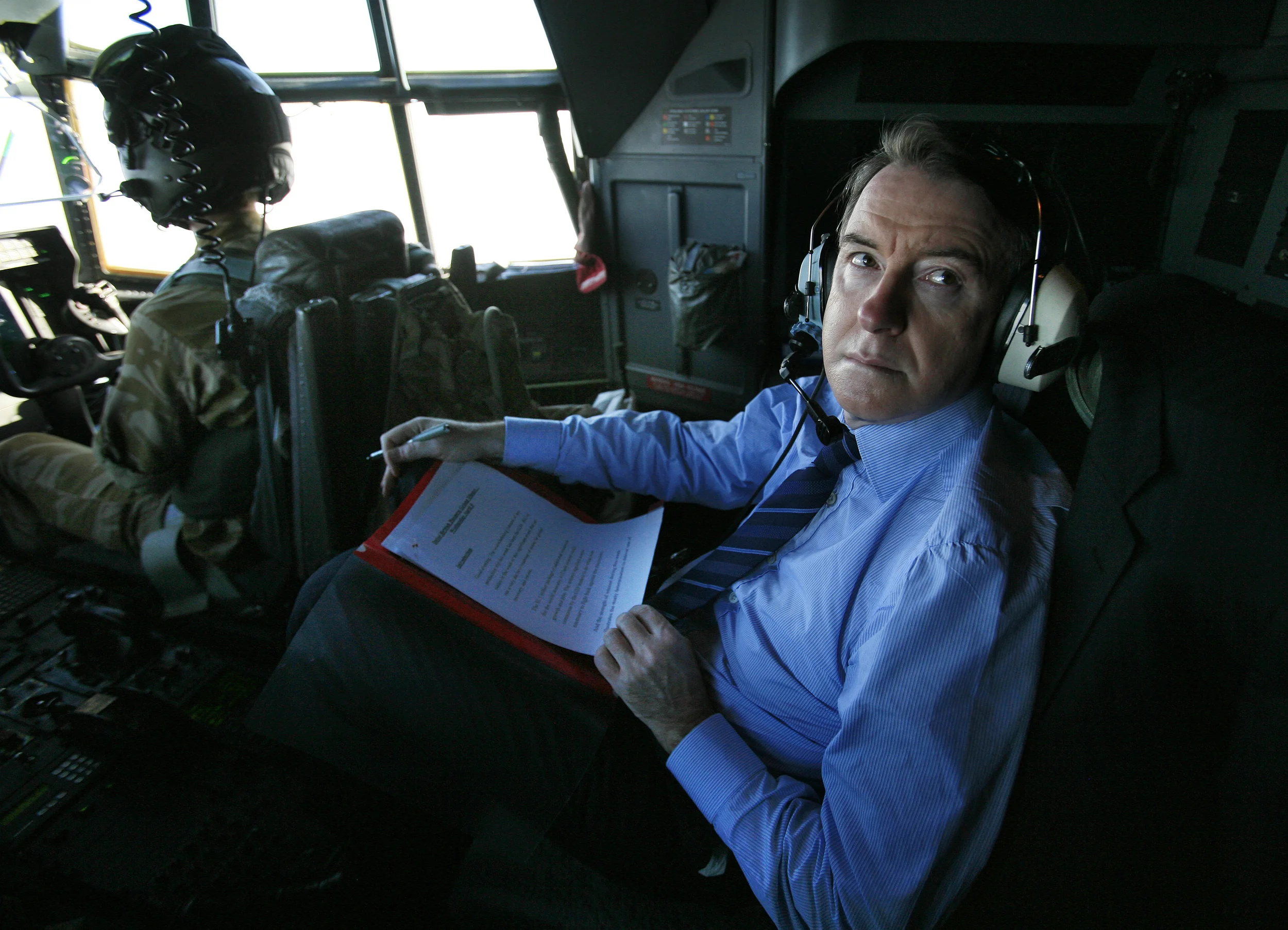  Lord Peter Mandelson, C-130 flight deck somewhere over Iraq, 2009. 