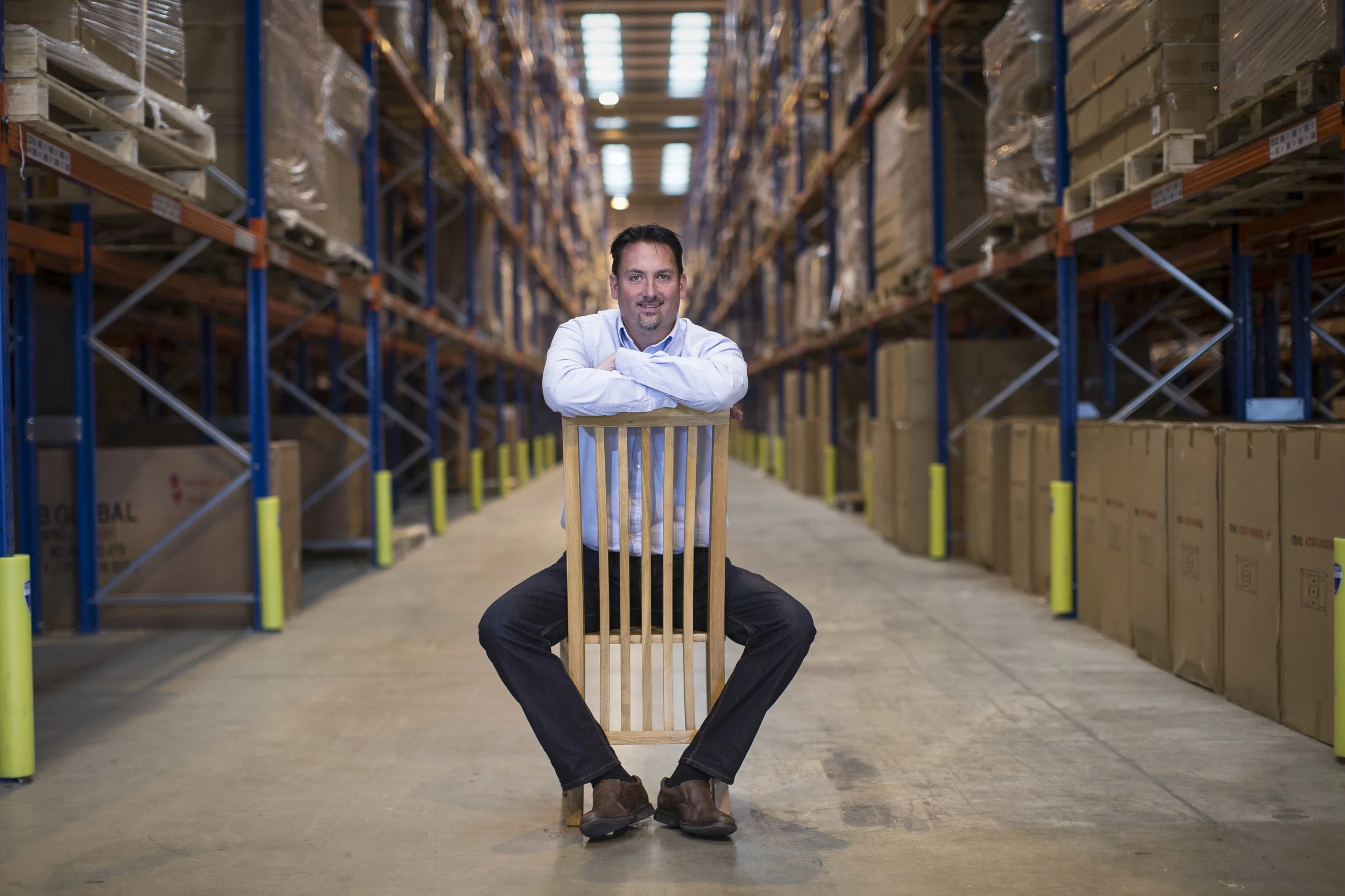  Boss of UK company, Oak Furniture Land, Jason Bannister, Swindon, 2013. 