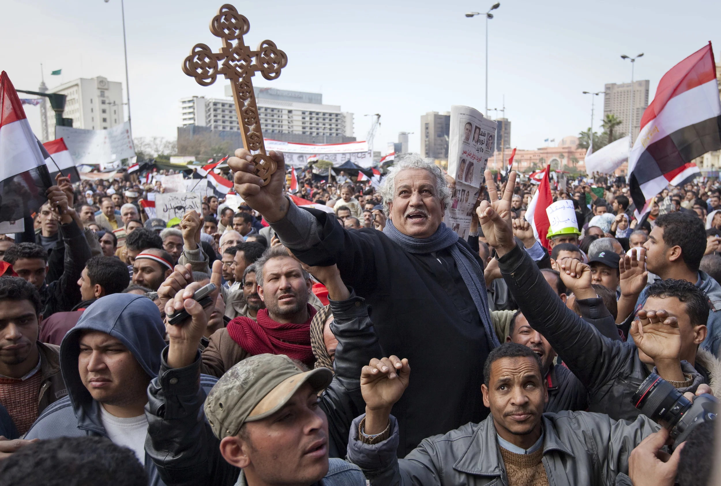  Coptic Christians and Muslims alike, joined forces to protest against Hosni Mubarak in Cairo's Tahrir square, 2011 