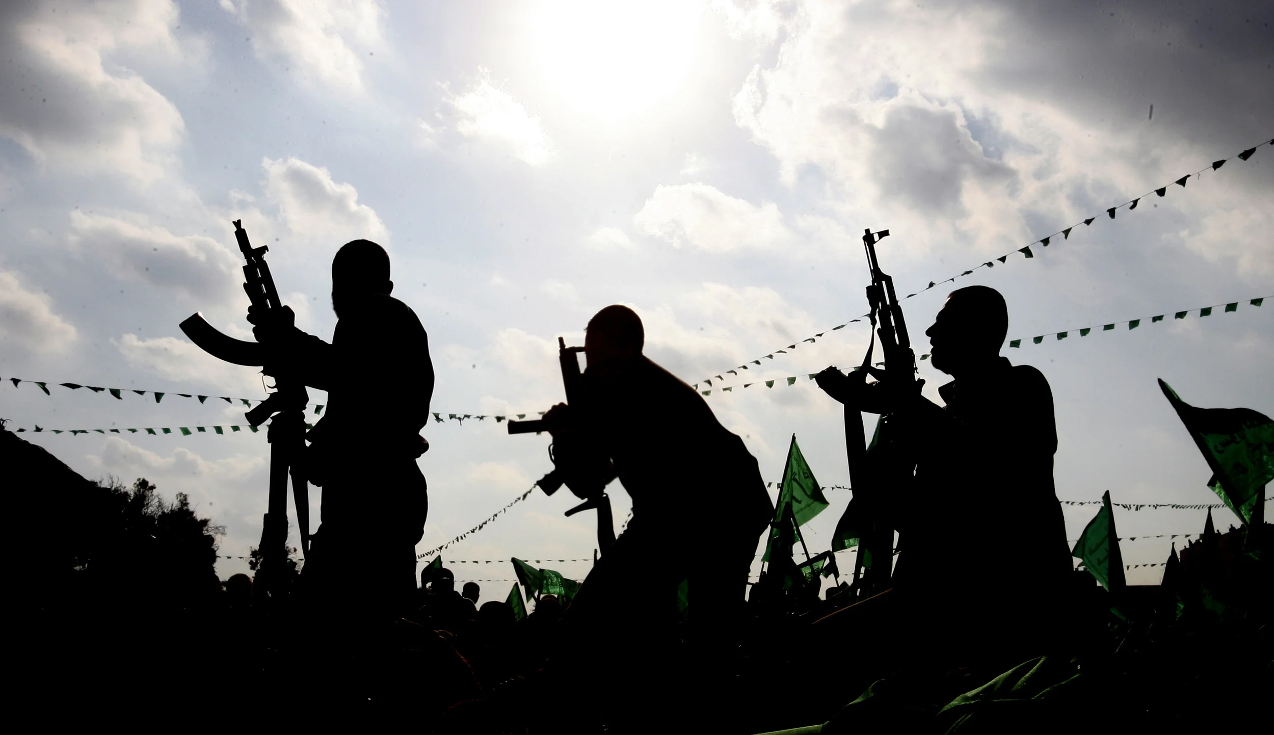 Palestinian Prime Minister Ismail Haniyeh's bodyguards, at the 19th anniversary rally of HAMAS in Gaza. August 2006.
