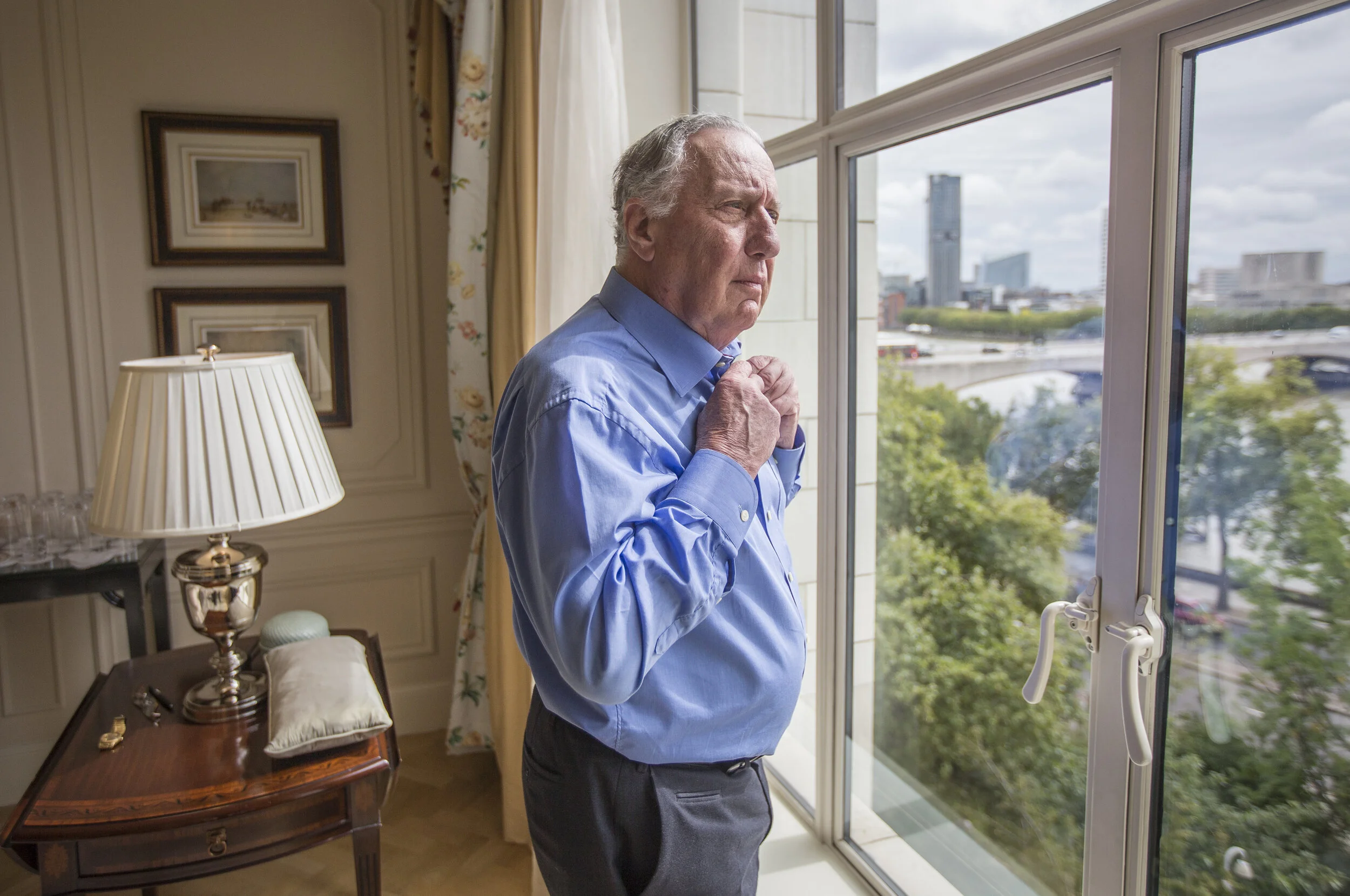  Author Frederick Forsyth, photographed at The Savoy, London, 27/08/15 