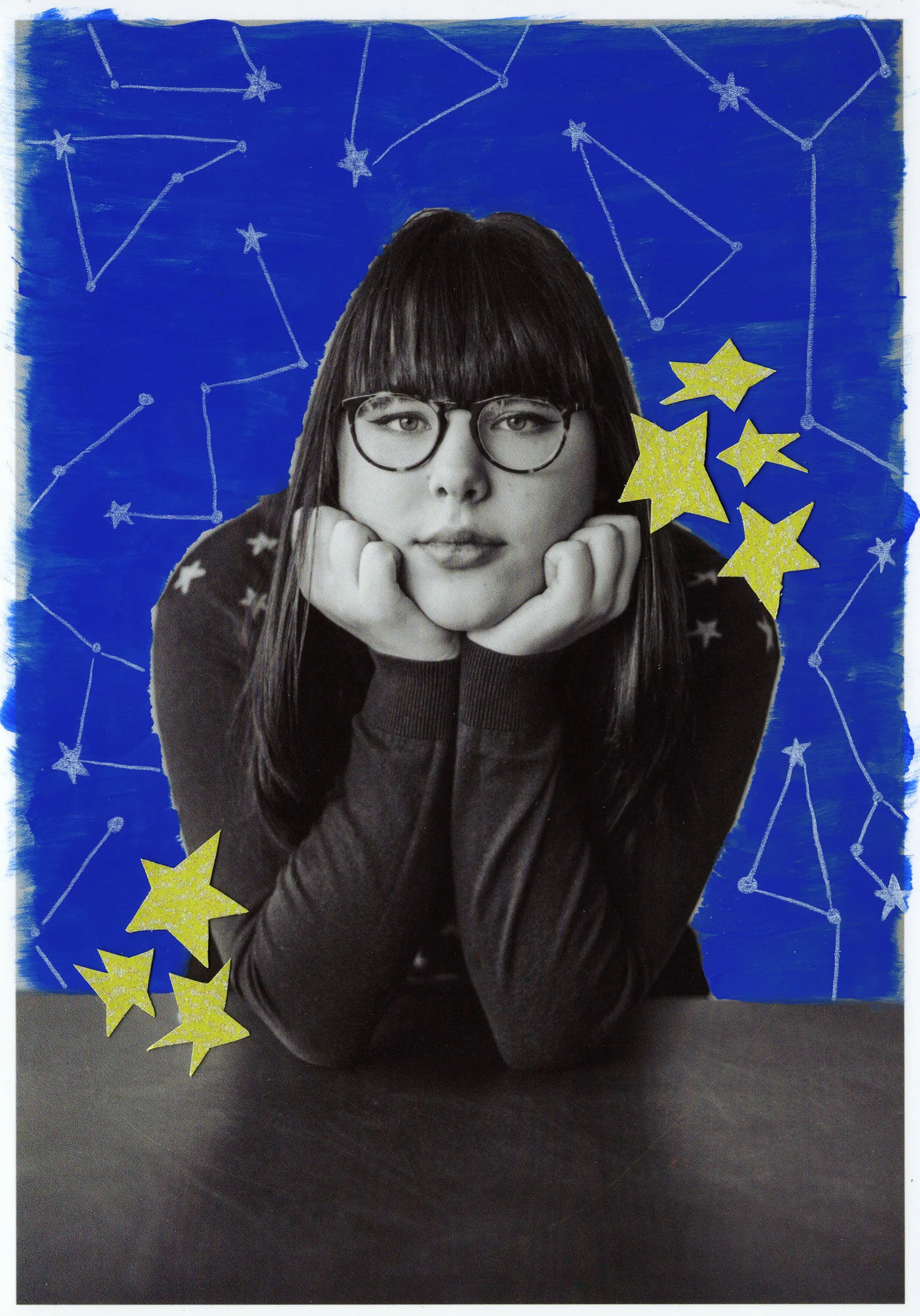 #10- This photo was taken a week or so ago, during a shoot for Rookie's January issue. It didn't end up being a part of the series, but I really liked the star pattern on Julianna's sweater, so I decided to paint/doodle/collage it for fun. All of the editing was done on a physical print of the photo, as opposed to doing it in Photoshop. The stars all form real-life constellations as well. 