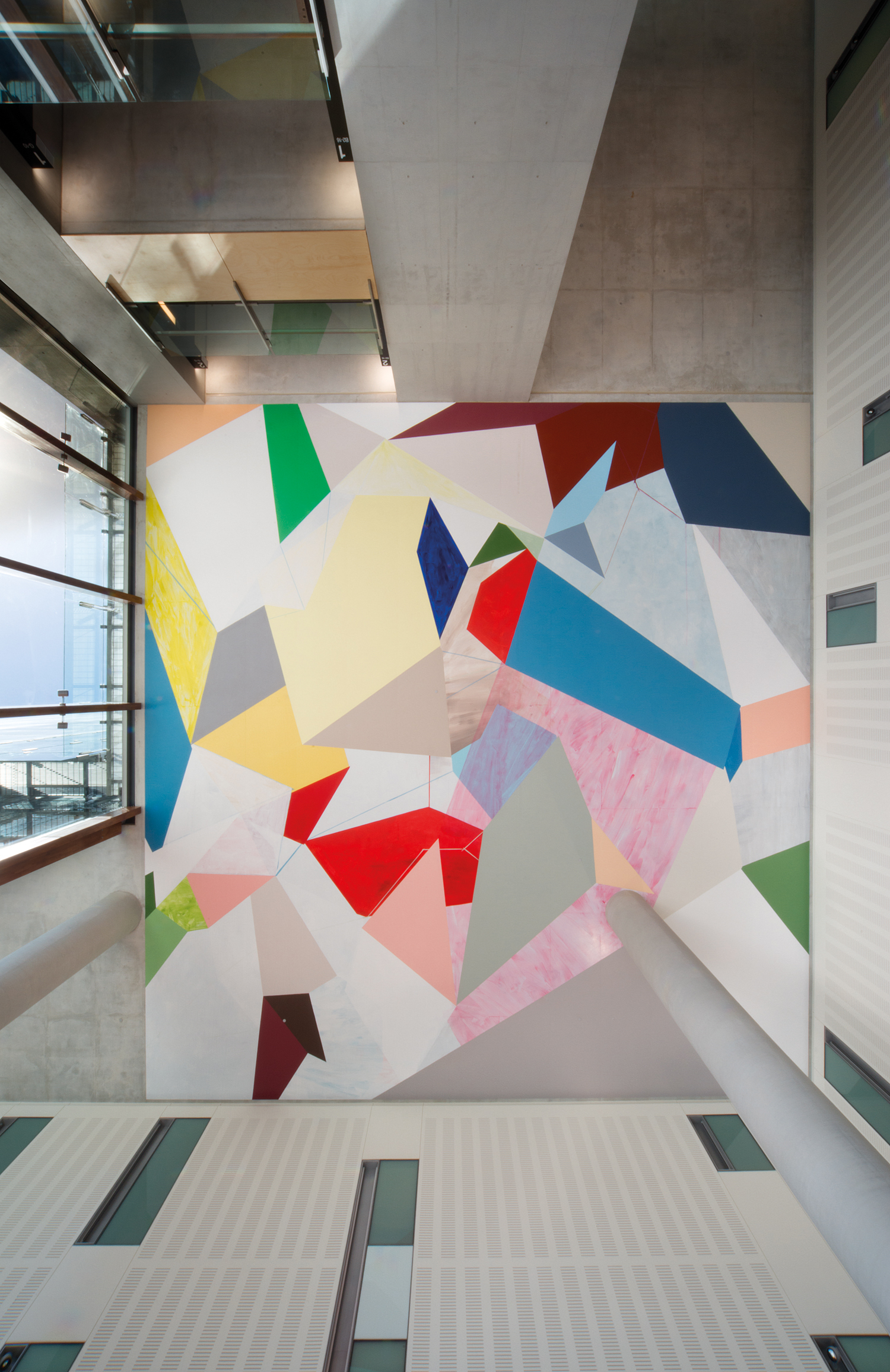    Collision and Improvisation (ceiling) &nbsp; 2012 &nbsp;  Queen Elizabeth II Courts of Law, Brisbane&nbsp; Acrylic on concrete &nbsp; 16 x 16m 