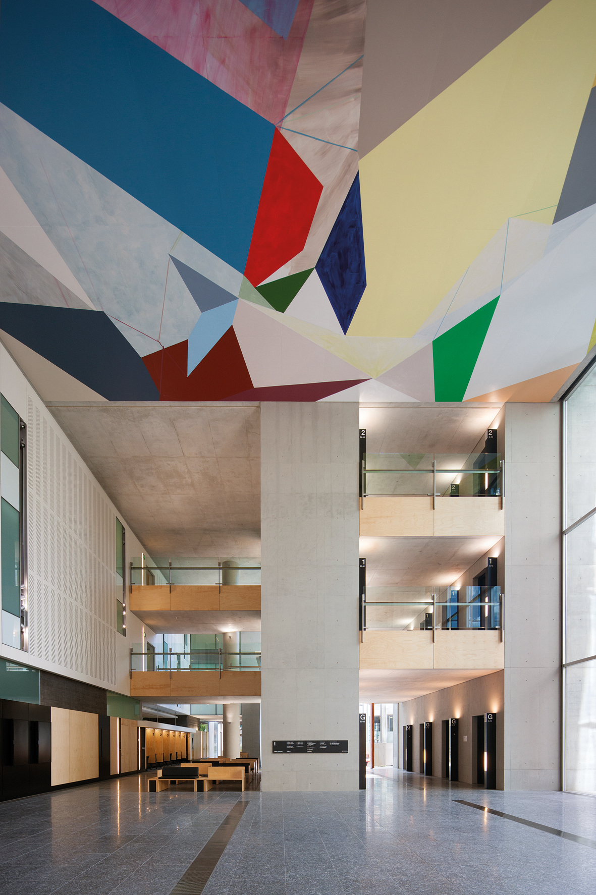    Collision and Improvisation (ceiling) &nbsp; 2012 &nbsp;  Queen Elizabeth II Courts of Law, Brisbane&nbsp; Acrylic on concrete &nbsp; 16 x 16m 