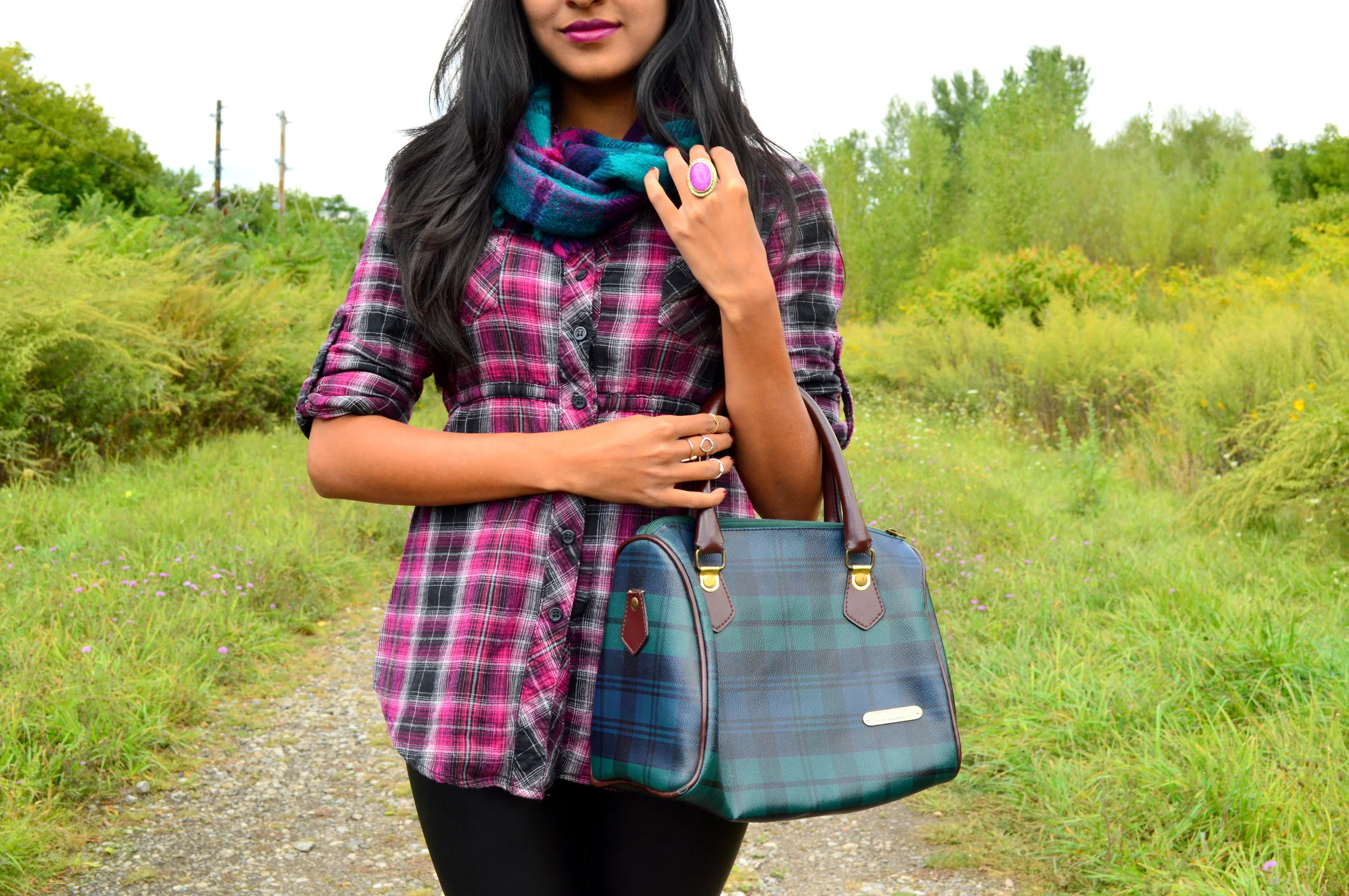Plaid + Leather Leggings