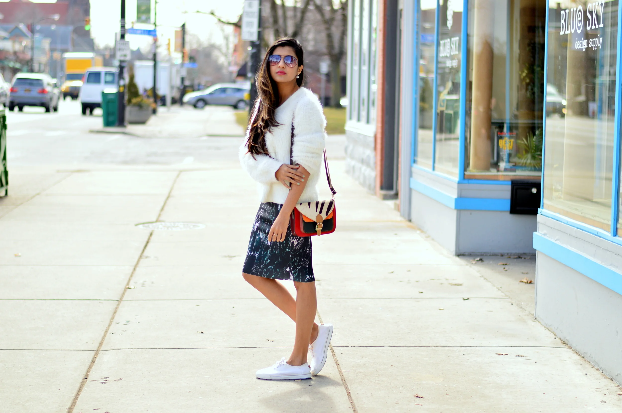 Marble Print Pencil Skirt