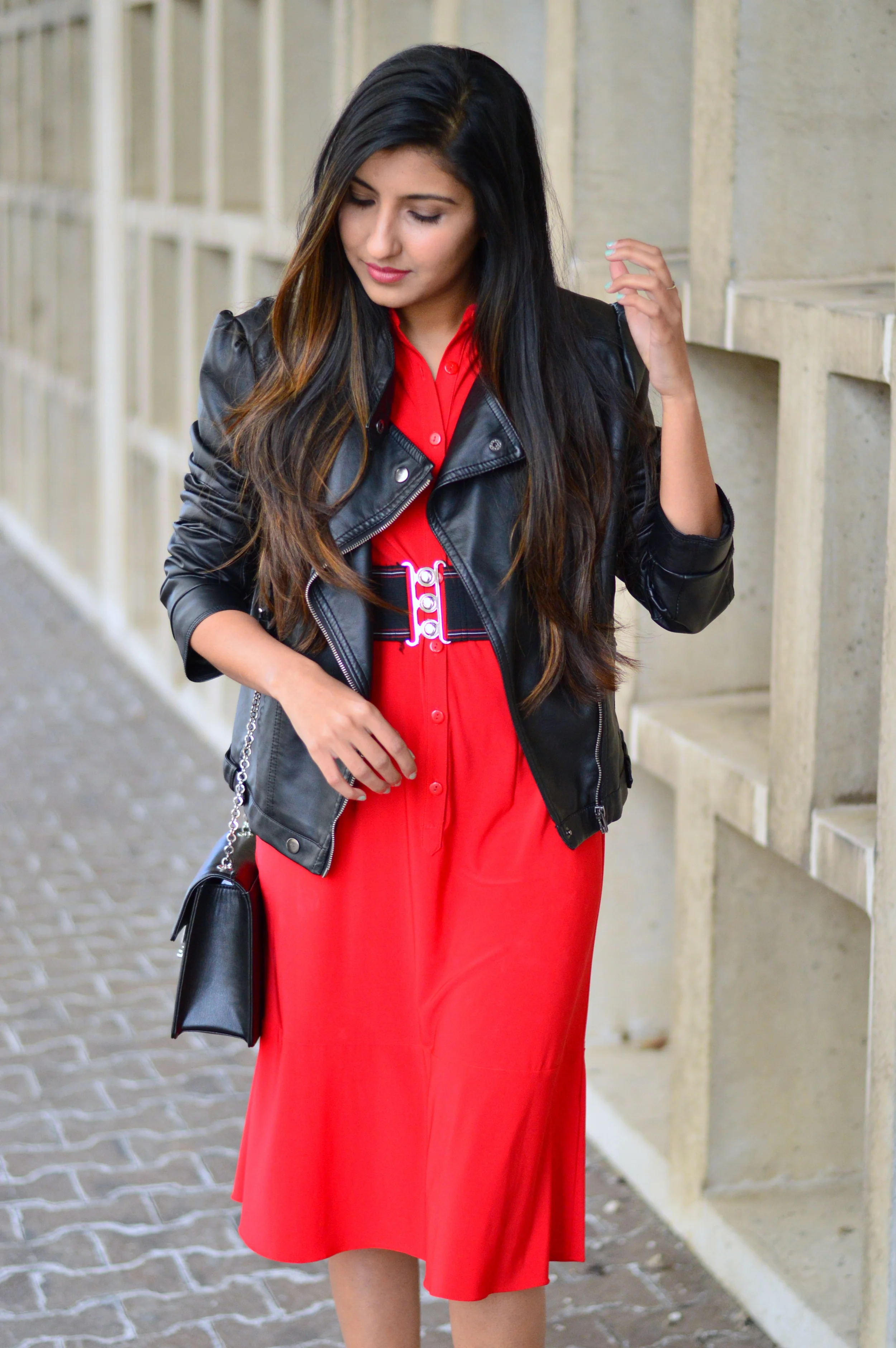 red shirt dress outfit