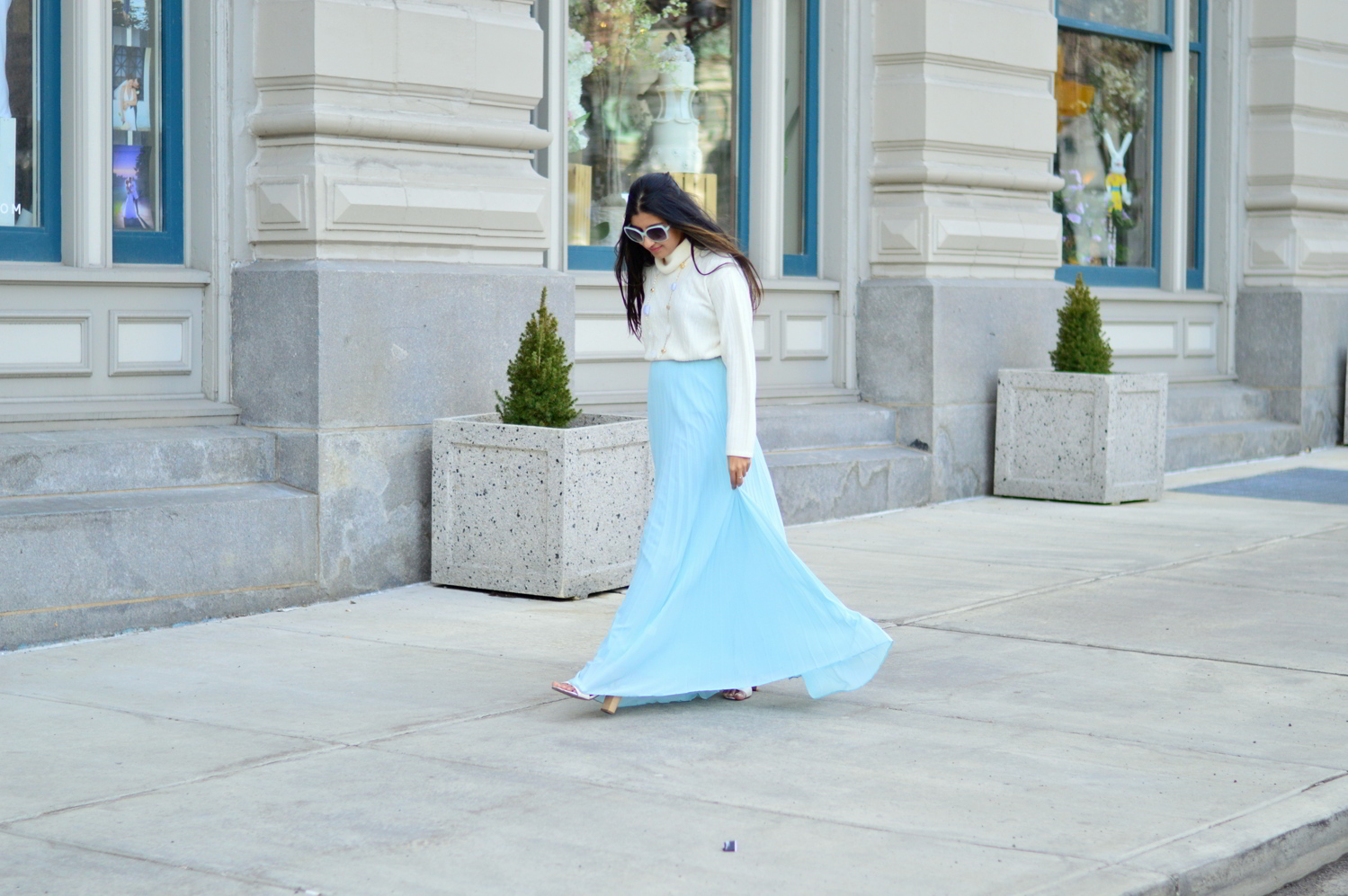 Pleated Blue Maxi Skirt