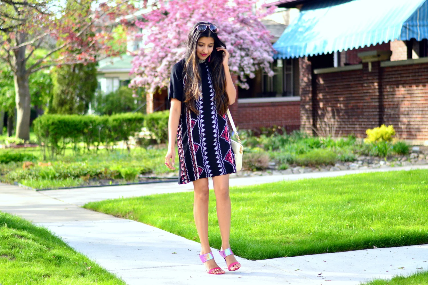 Printed High-Necked Shift Dress