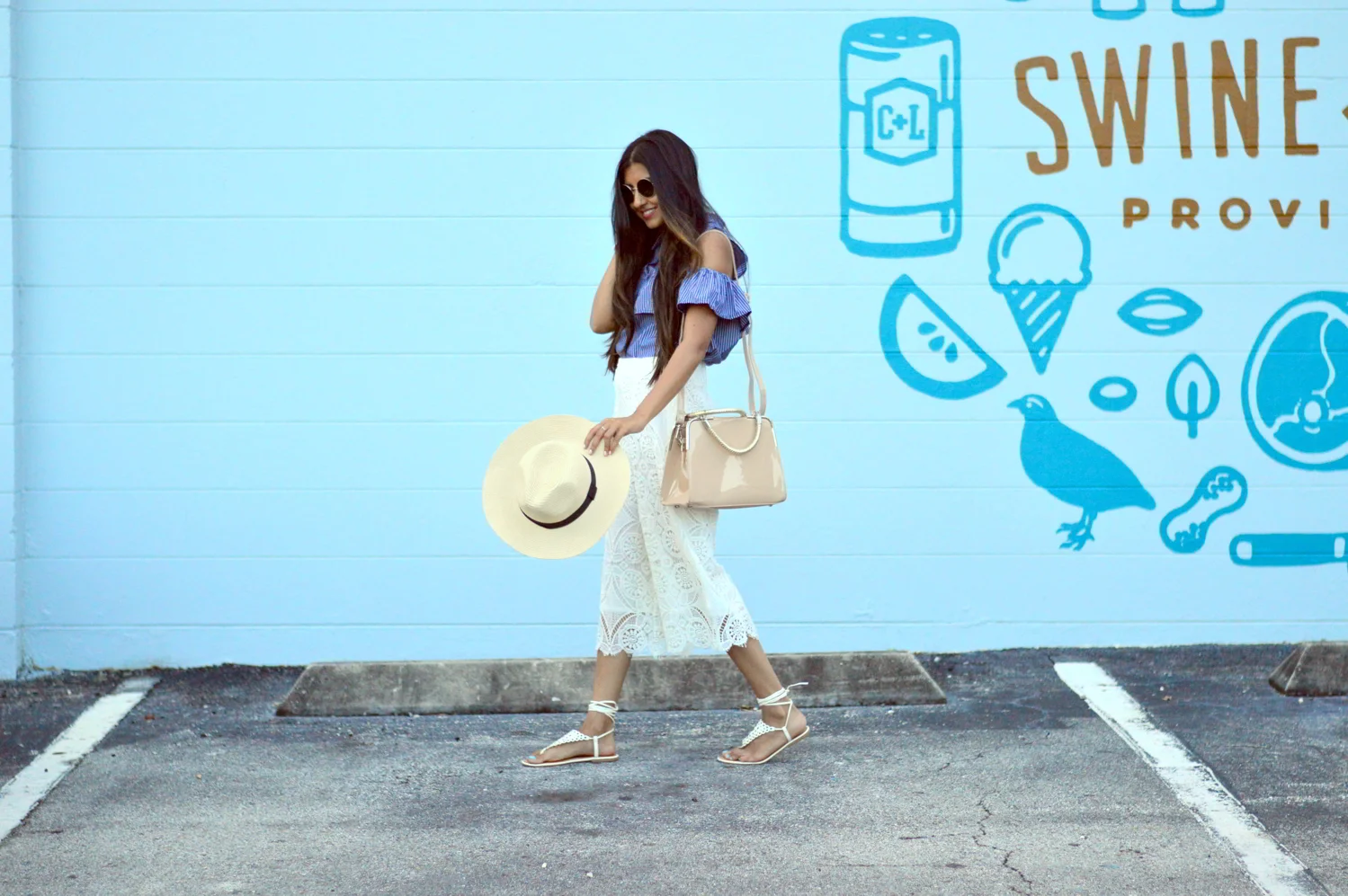 Striped Shirt + Lace Culottes: Orlando, Florida