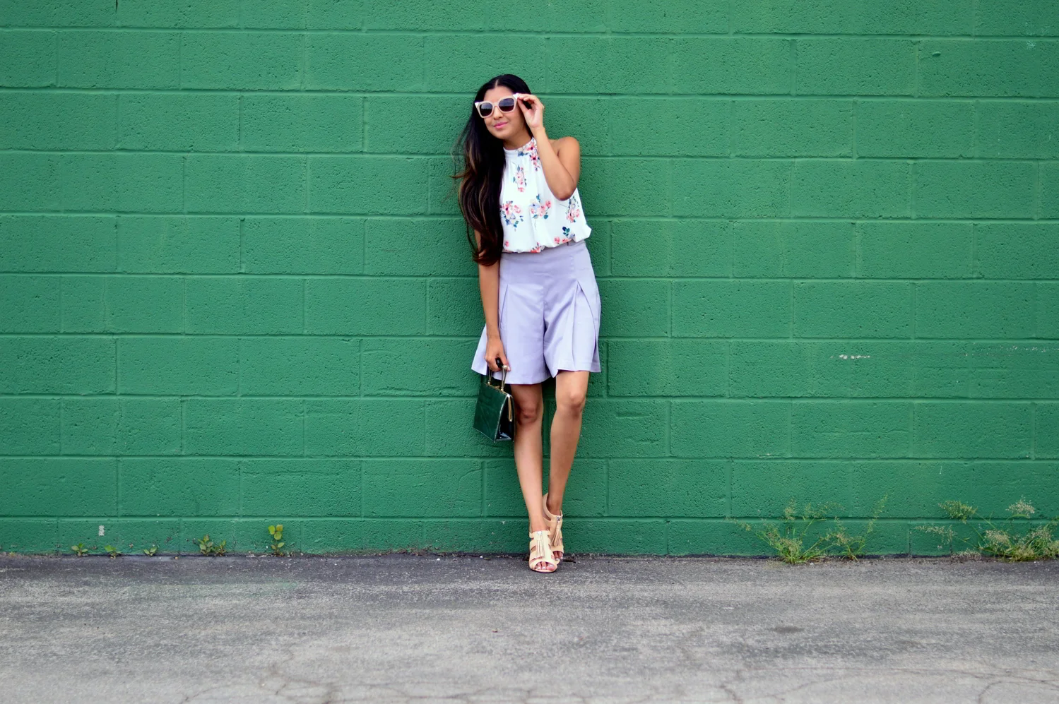 September Summer: Floral Bodysuit + Pleated Shorts