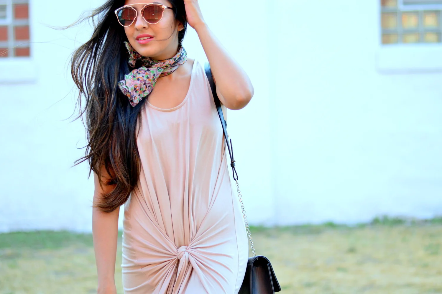 Tie-front Neutral Dress