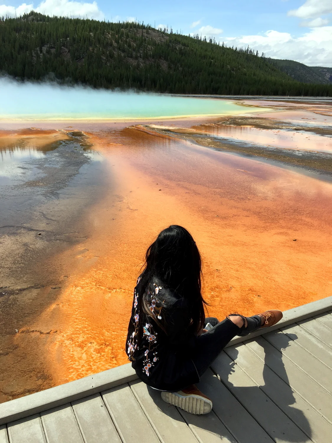 Embroidered Bomber + Platform Oxfords: Grand Prismatic Spring, Yellowstone National Park