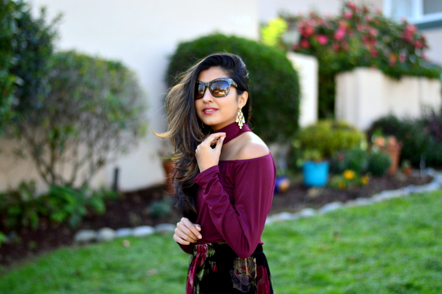 Choker Top + Velvet Floral Skirt