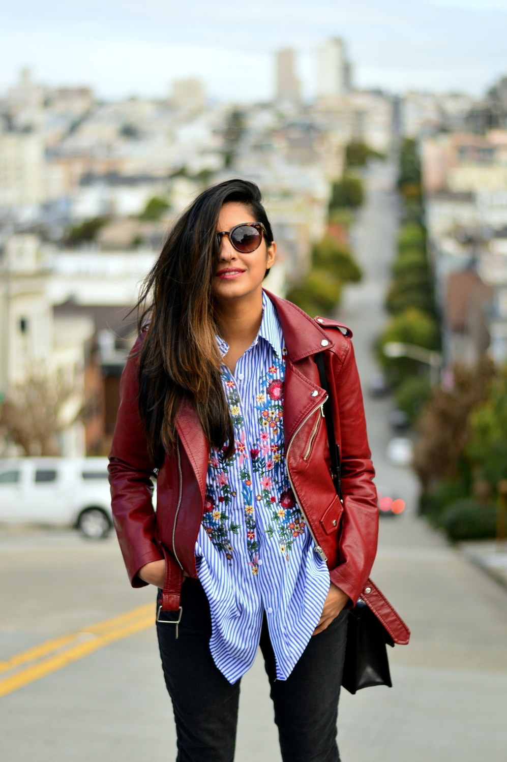 Floral Embroidered Striped Shirt