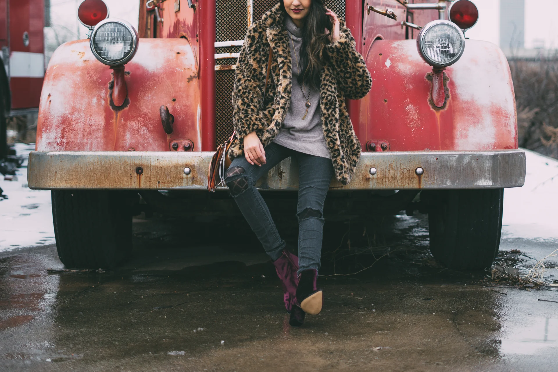 Winter Fierce: Leopard Faux-Fur Coat + Velvet Boots