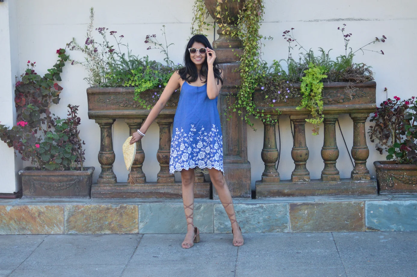 Embroidered Denim Dress