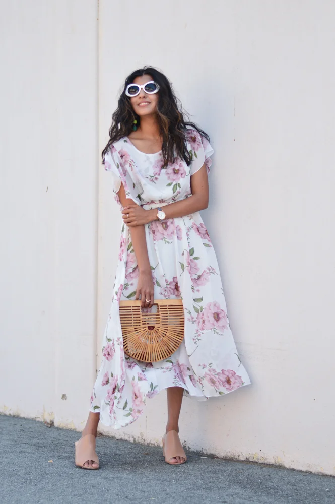 neutral floral maxi dress