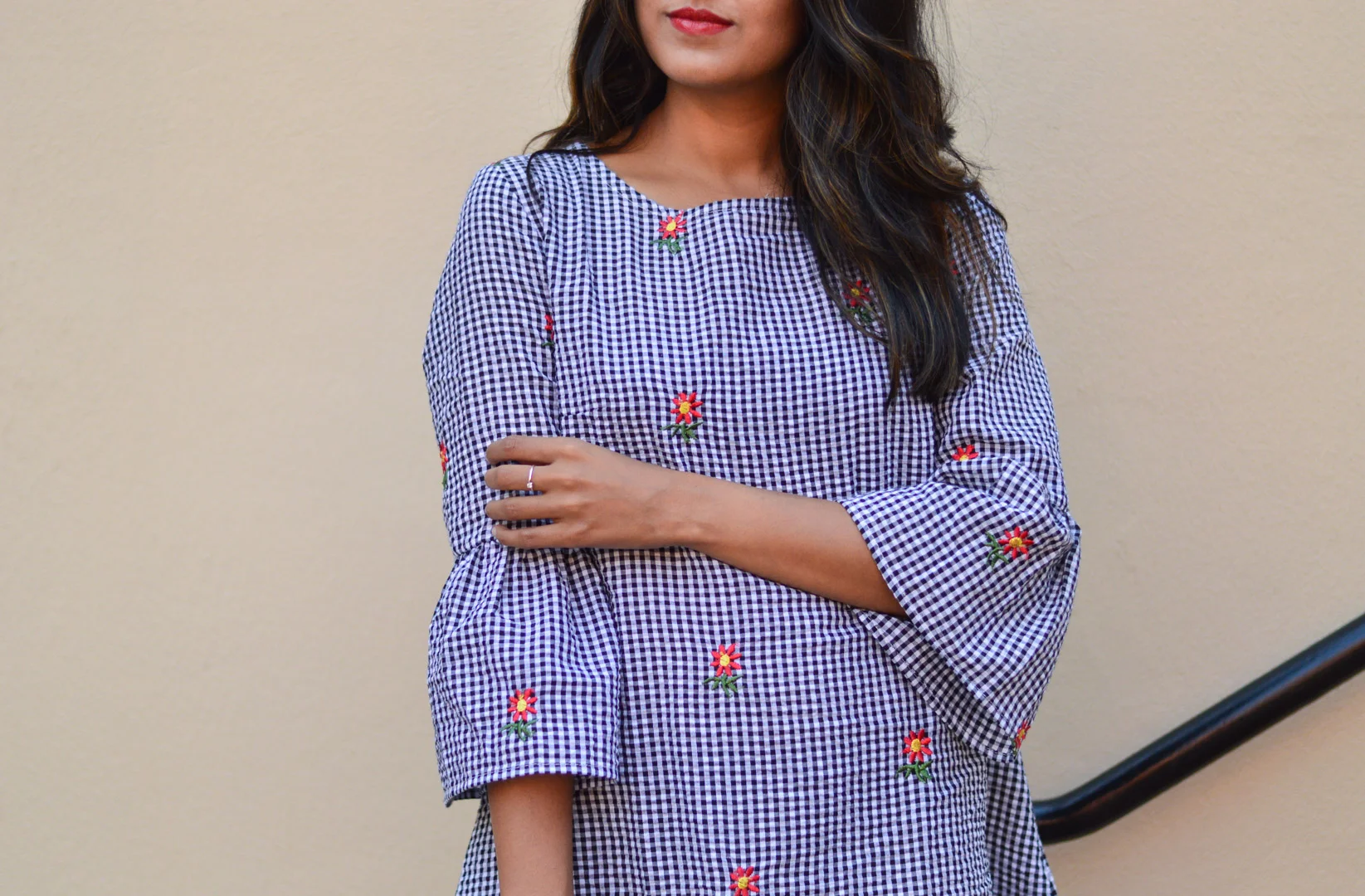 Embroidered Gingham Dress