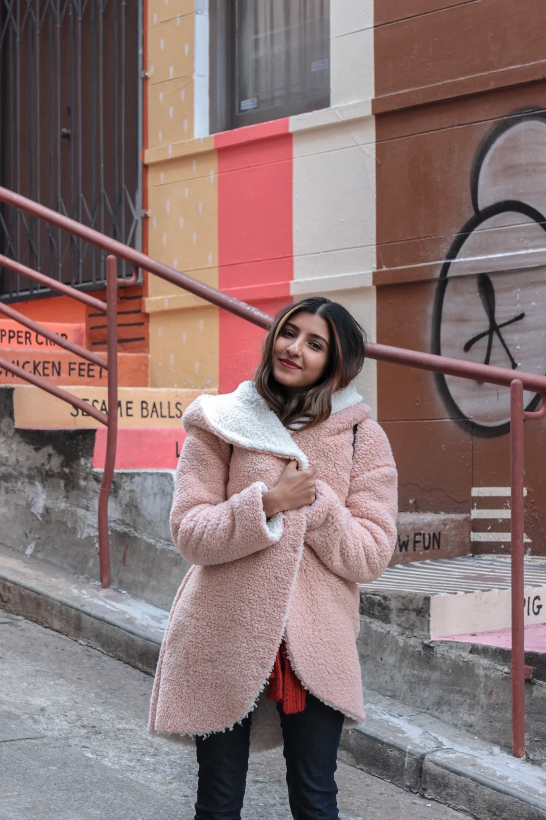 Pink Teddy Coat: Chinatown, San Francisco
