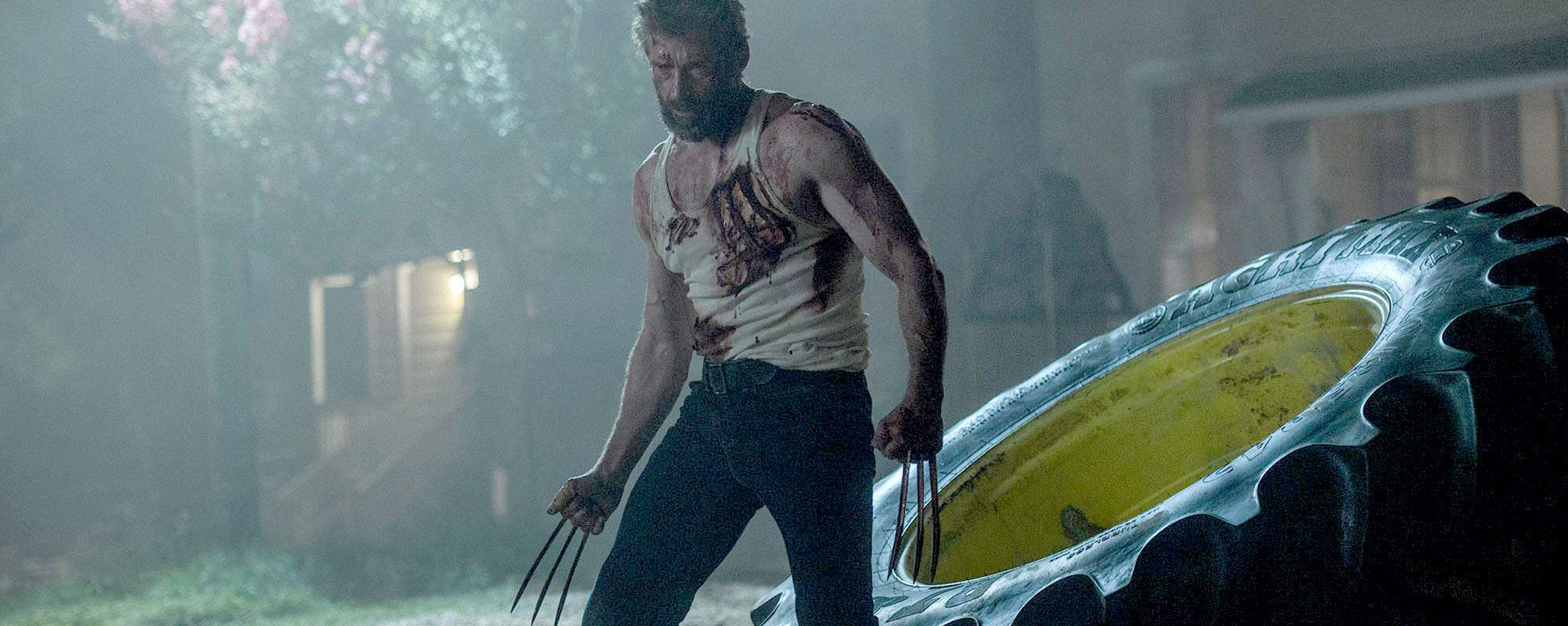 Hugh Jackman as Wolverine, one last time in Logan . He looks tired.