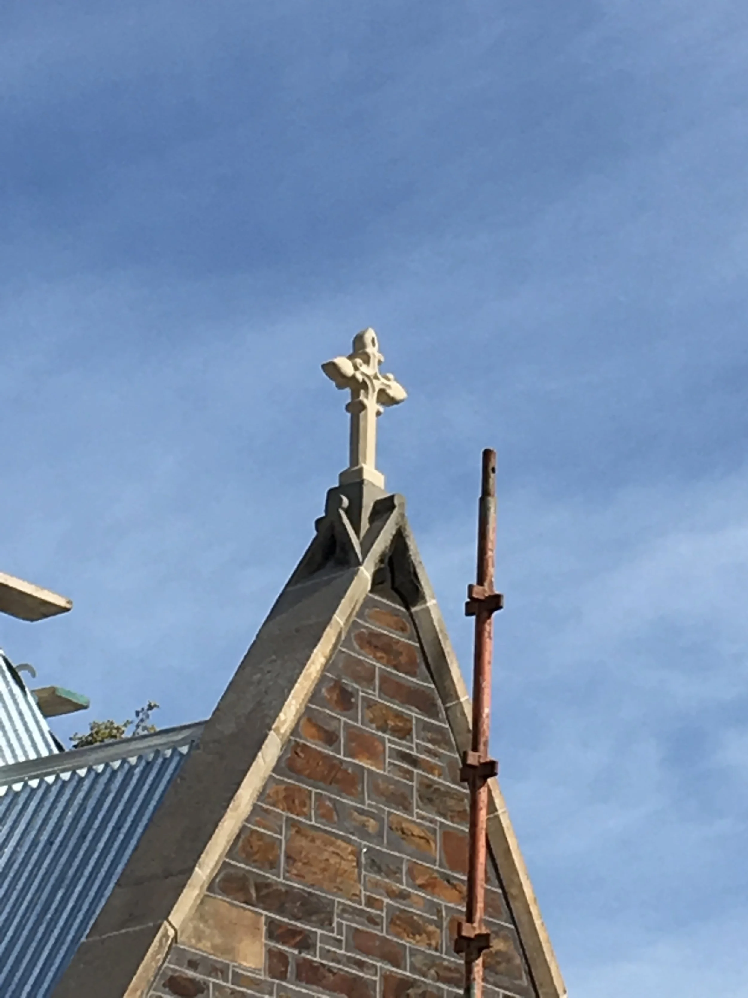 Marble HIll-Adelaide Hills project -piles creek cream- sawn profiled heritage restoration cross installed .jpg