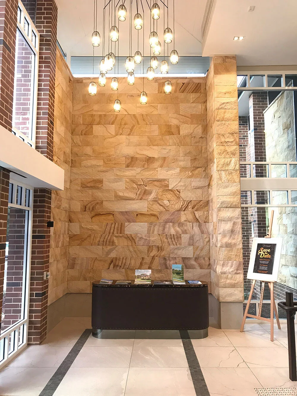 Split faced sandstone wall cladding, medium brown colour range, Pennant Hills Golf Club