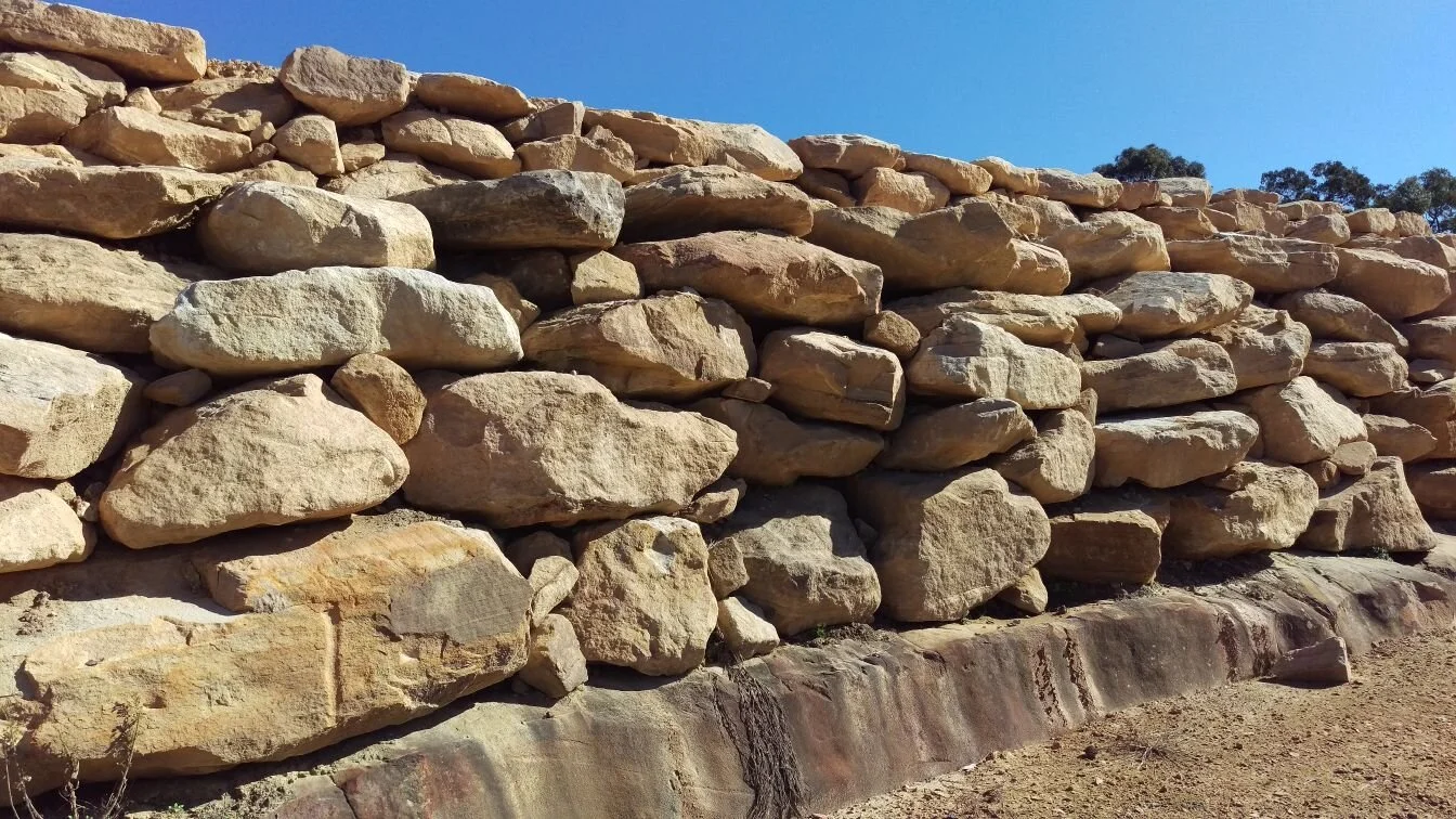 Large sandstone “Random Rock” boulders for retaining wall, civil project