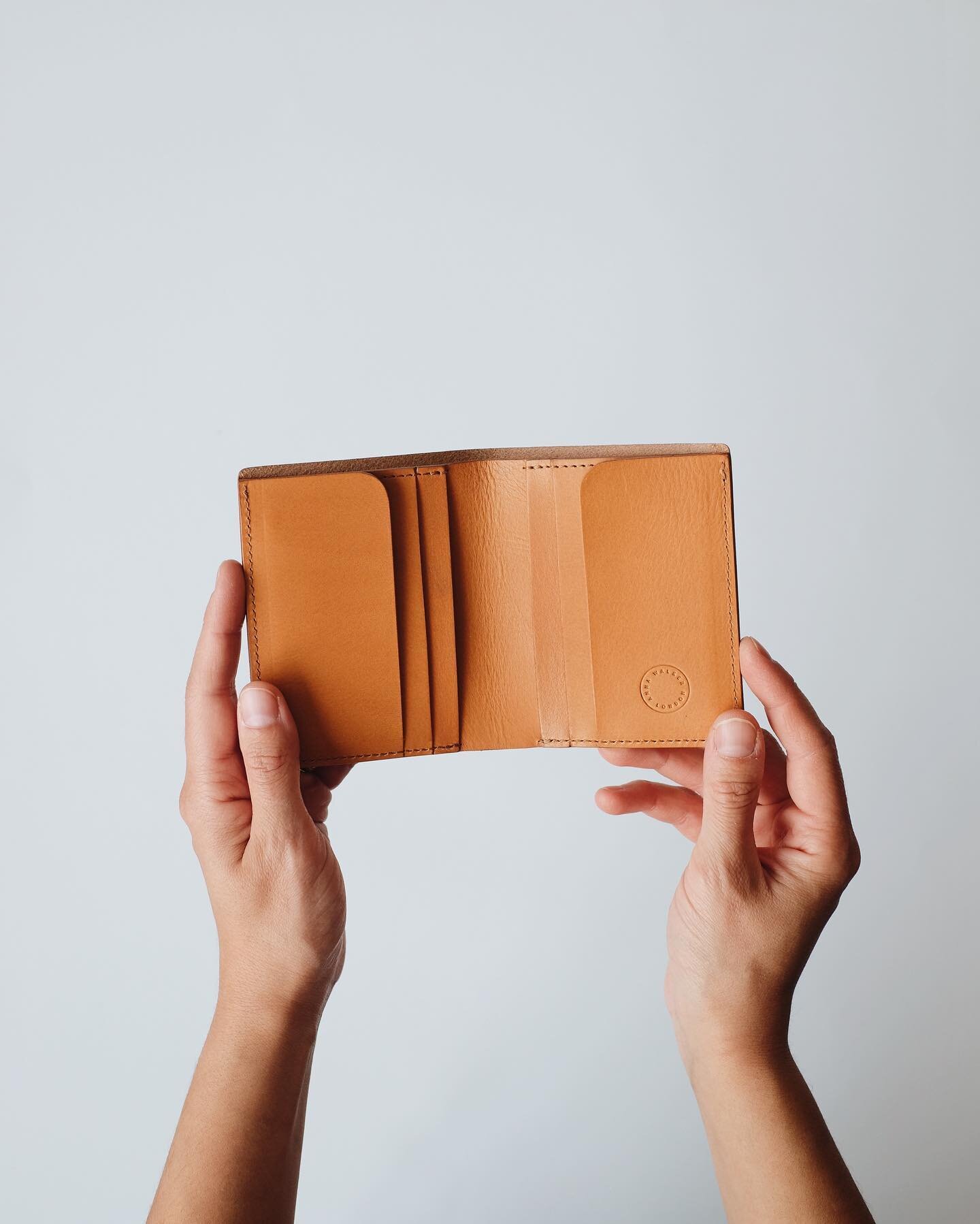 Inside the Bifold Wallet. Tuscan vegetable tanned leather. Six card slots and a note compartment. Unlined. Made here in London.