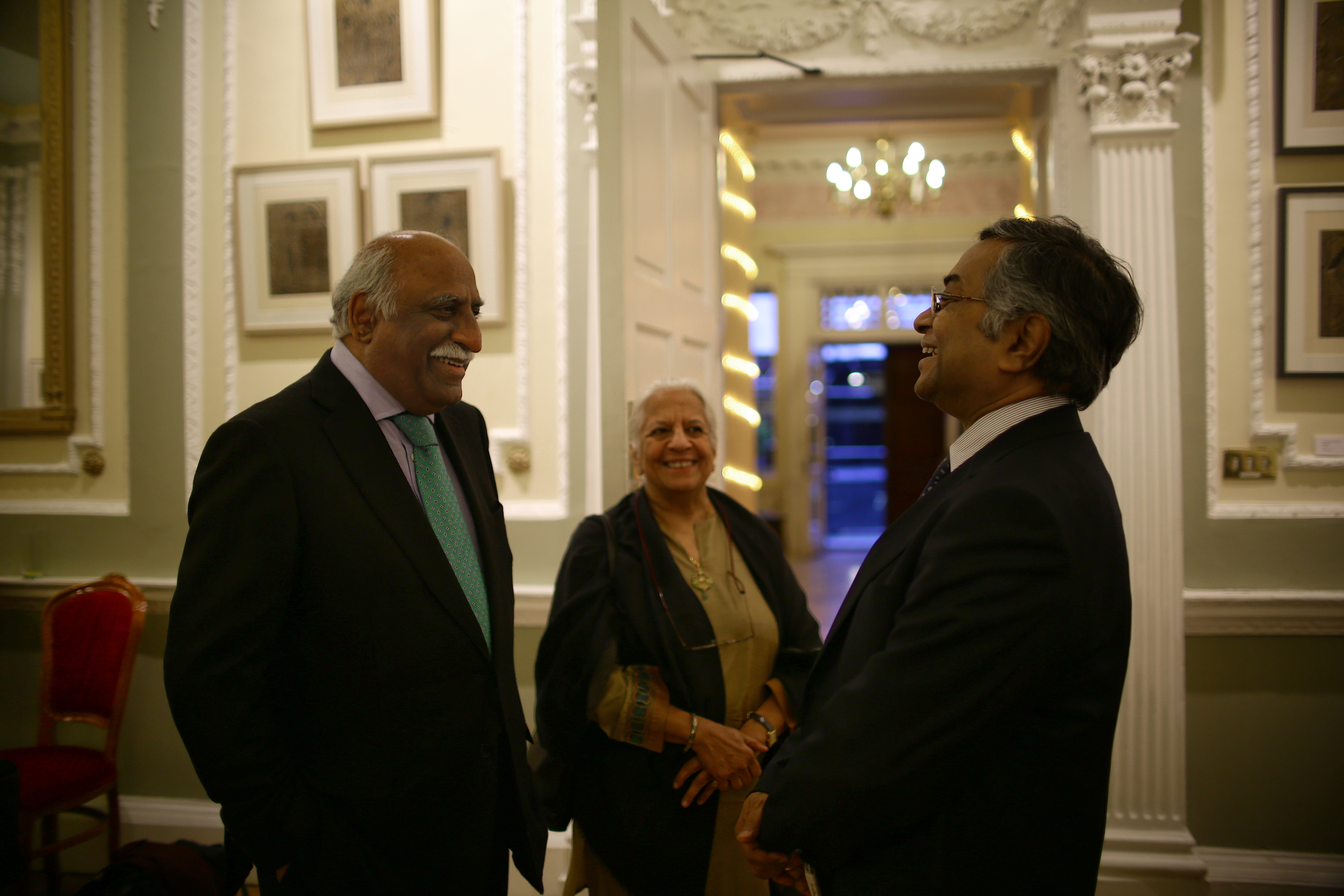 Guests in conversation at the exhibition, Nehru Centre, London, 14/09/2015.