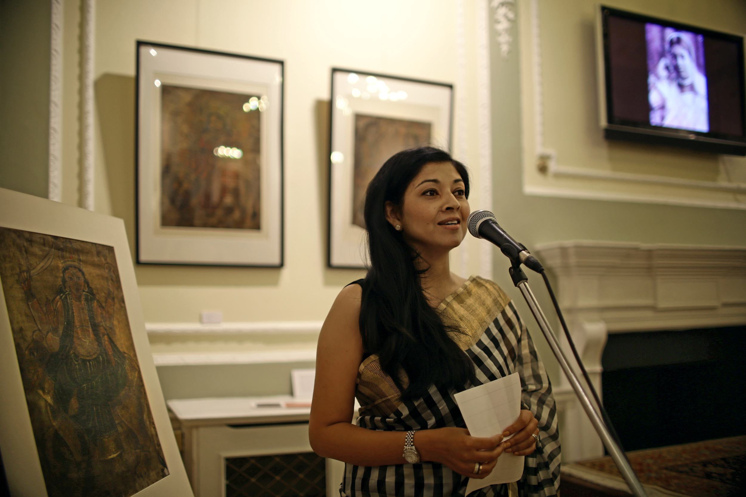 Nupur Ganguly, one of the curators for the exhibition on Kalighat patachitra, speaking at the launch event, Nehru Centre, London, 14/09/2015.