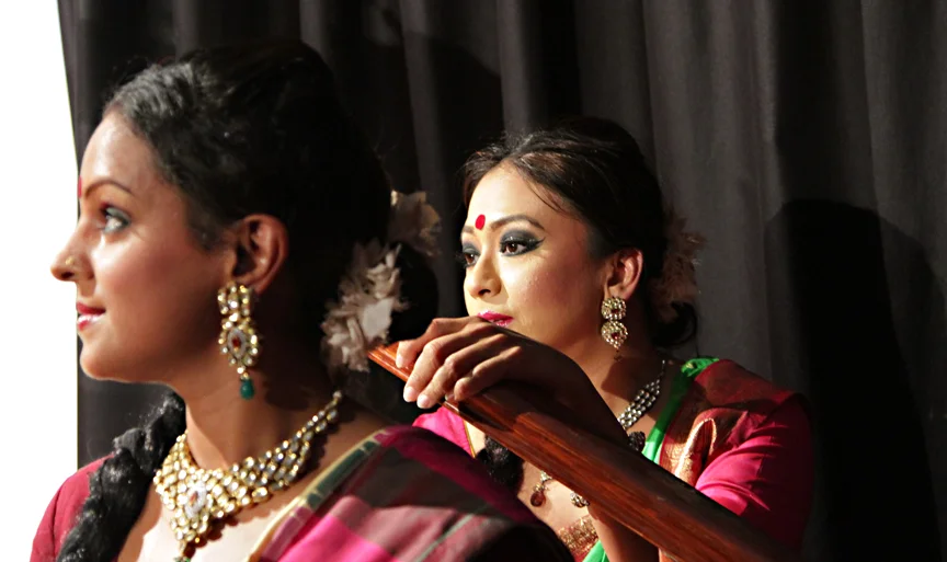 Backstage, dancers Aindrila Ghosh and Rinku Dutt, Nehru Centre, London, 15/09/2015.