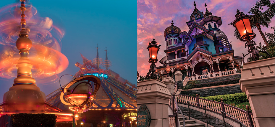 Left; Disneyland Paris . Right; Hong Kong Disneyland (photos: flickr.com/tombricker)