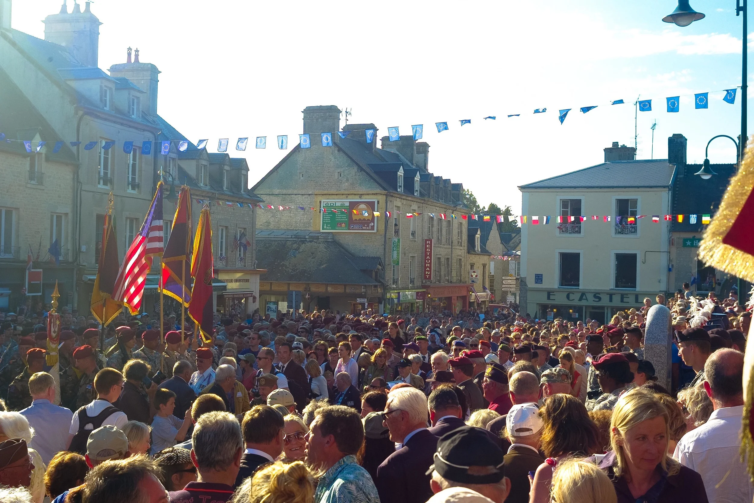 During the ceremony, the square was packed with thousands of people, all there to honor the Allied Paratroopers.
