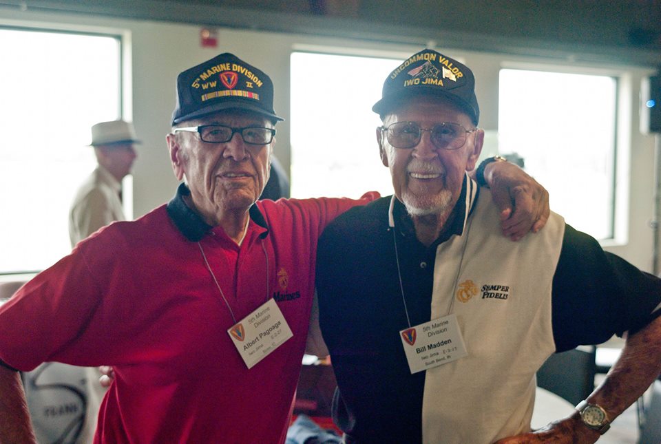 Marine Corps buddies, Al (left) saved the life of Bill on Iwo, shortly before being wounded himself. 