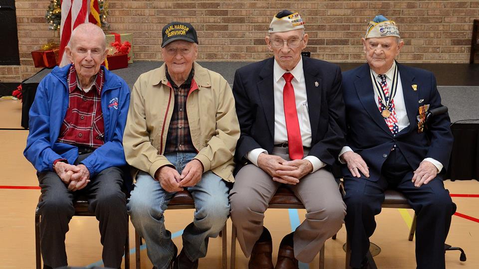 Our 3 fabulous Pearl Harbor veterans and 1 Philippine veteran. (Photo Credit: Joe Schneider) 
